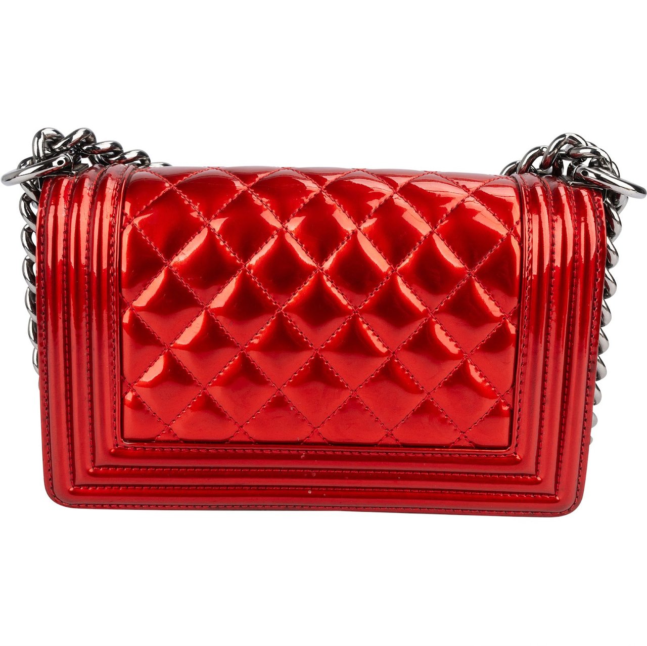 Chanel Quilted Patent Leather Small Boy Single Flap Crossbody Bag Rood