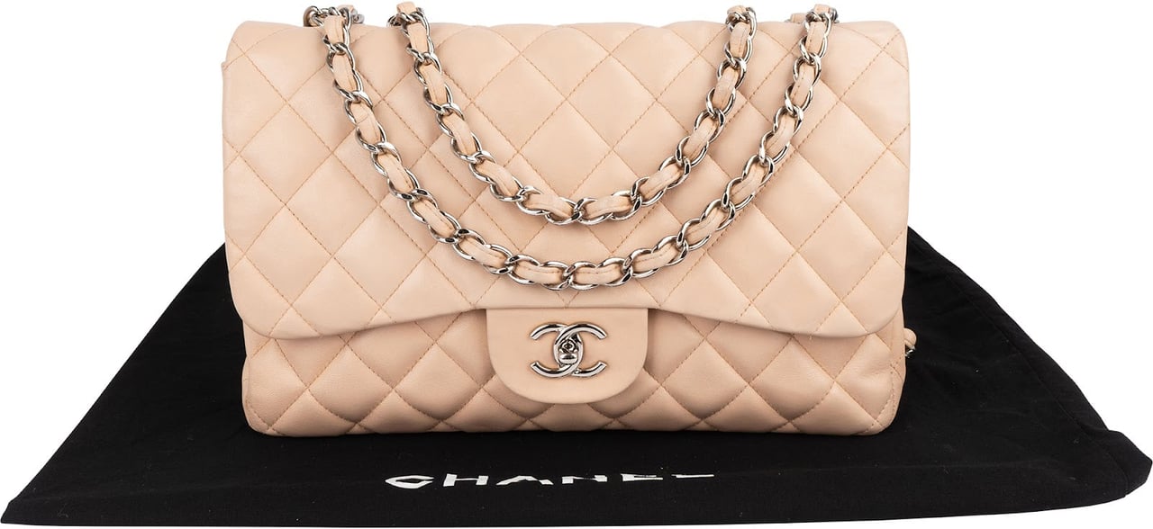 Chanel Chanel Quilted Lambskin Maxi Single Flap Shoulder Bag Beige