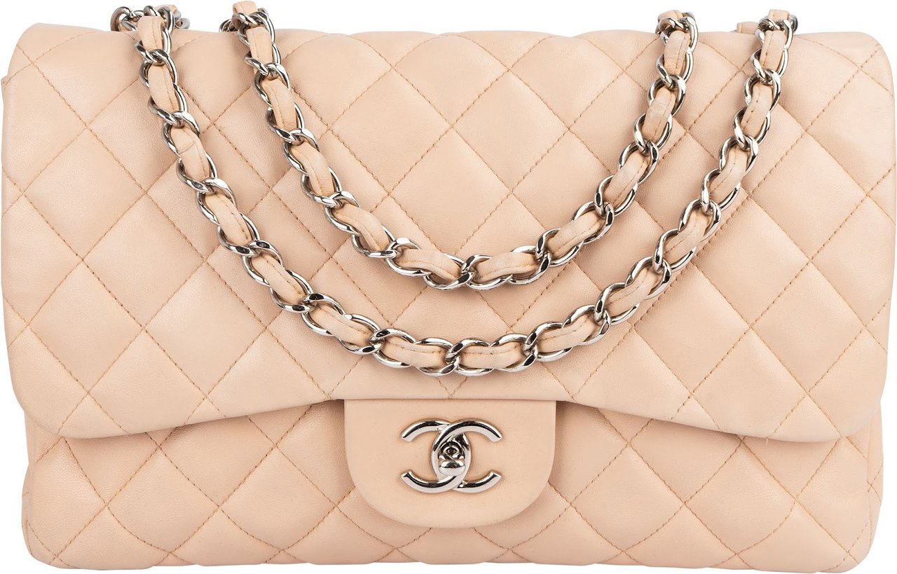 Chanel Chanel Quilted Lambskin Maxi Single Flap Shoulder Bag Beige