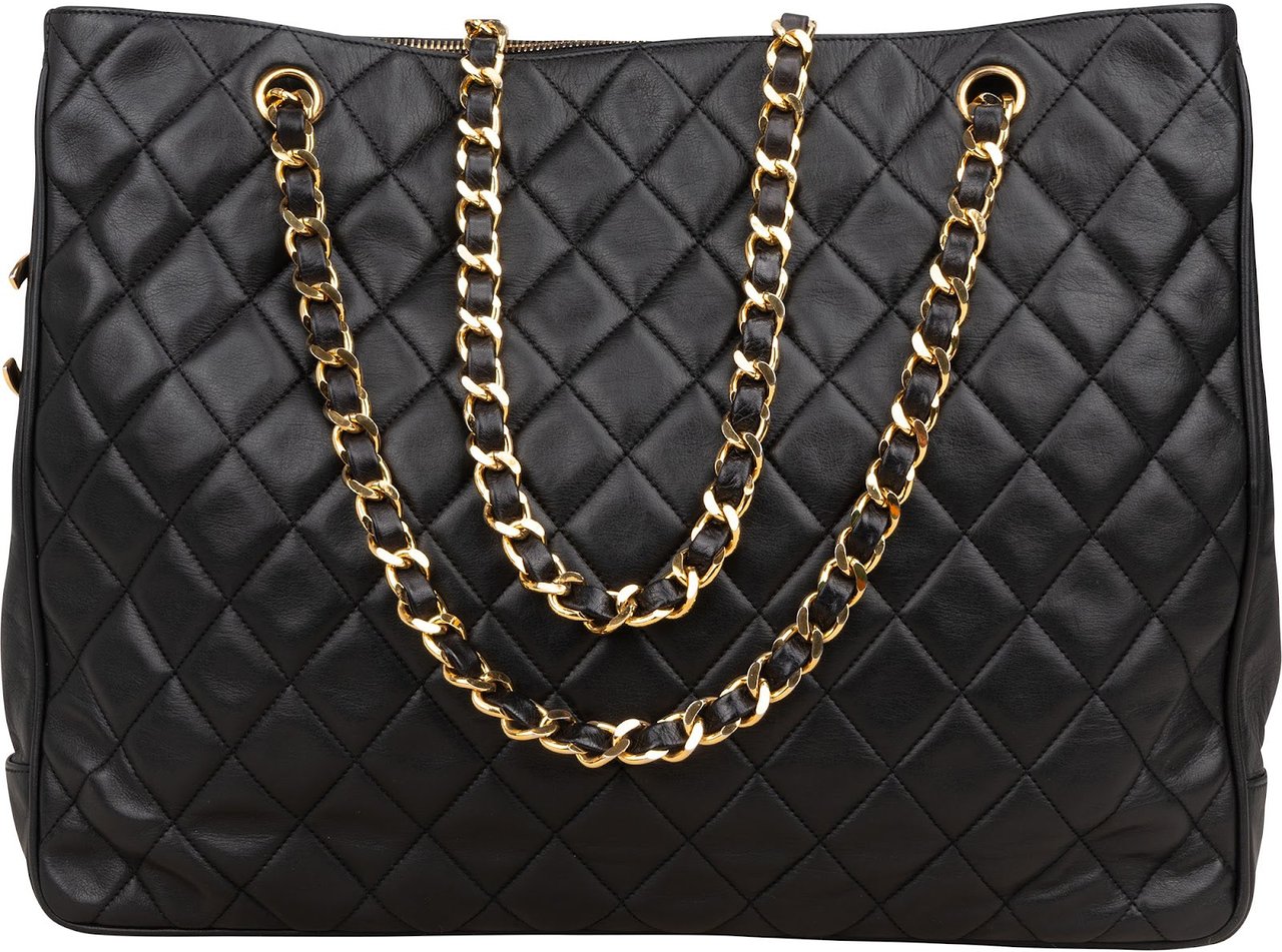 Chanel Chanel Quilted Lambskin Large CC Shopping Tote Shoulder Bag Zwart
