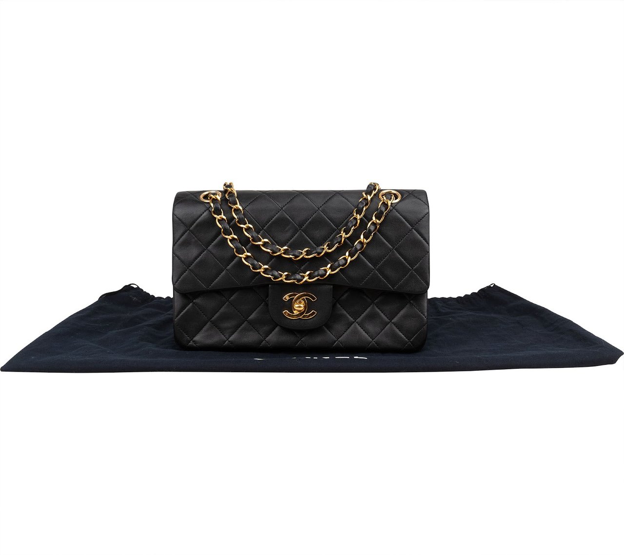 Chanel Chanel Quilted Lambskin 24K Gold Small Double Flap Shoulder Bag Zwart