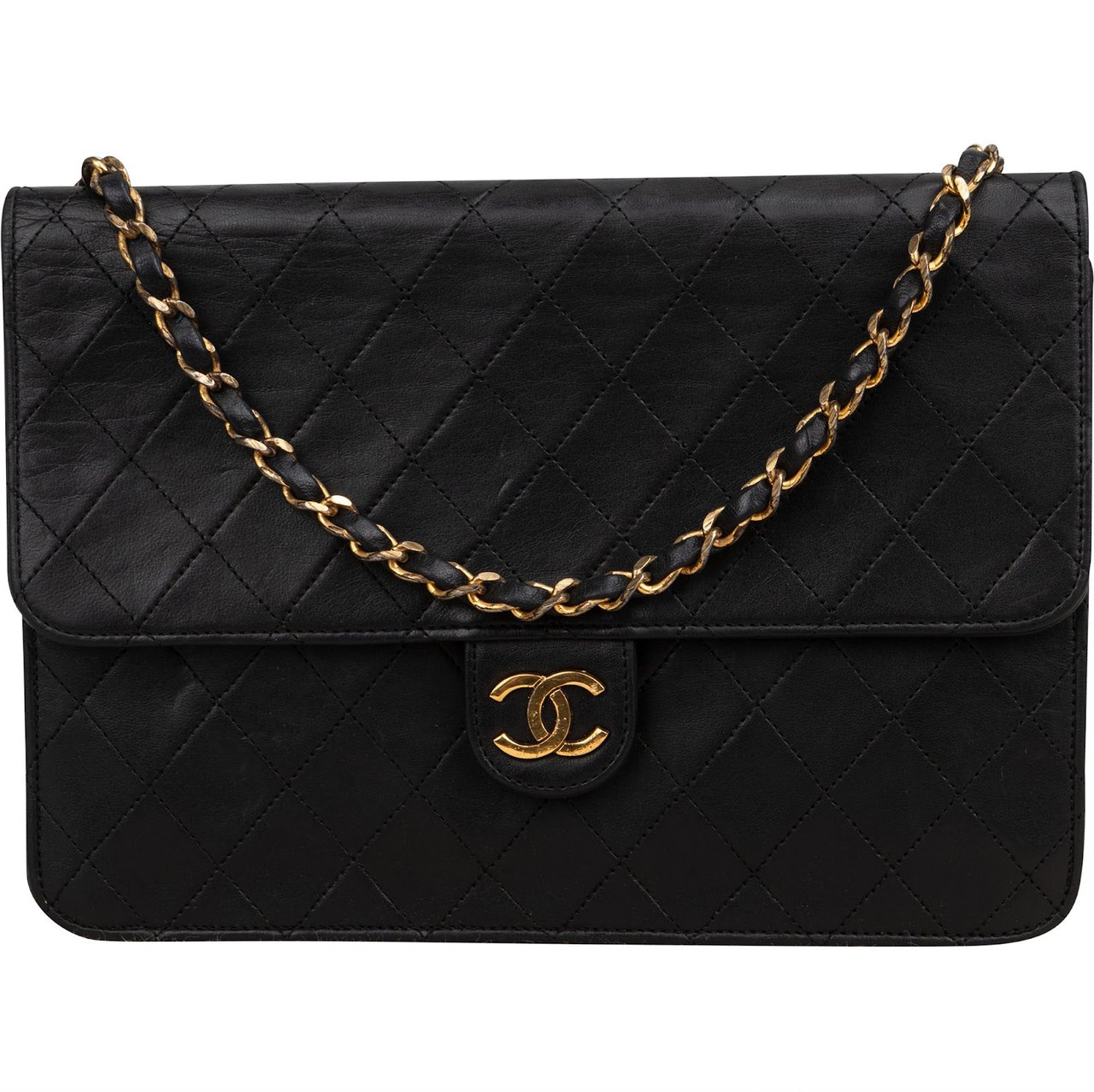 Chanel Quilted Lambskin 24K Gold Single Flap Shoulder Bag Zwart