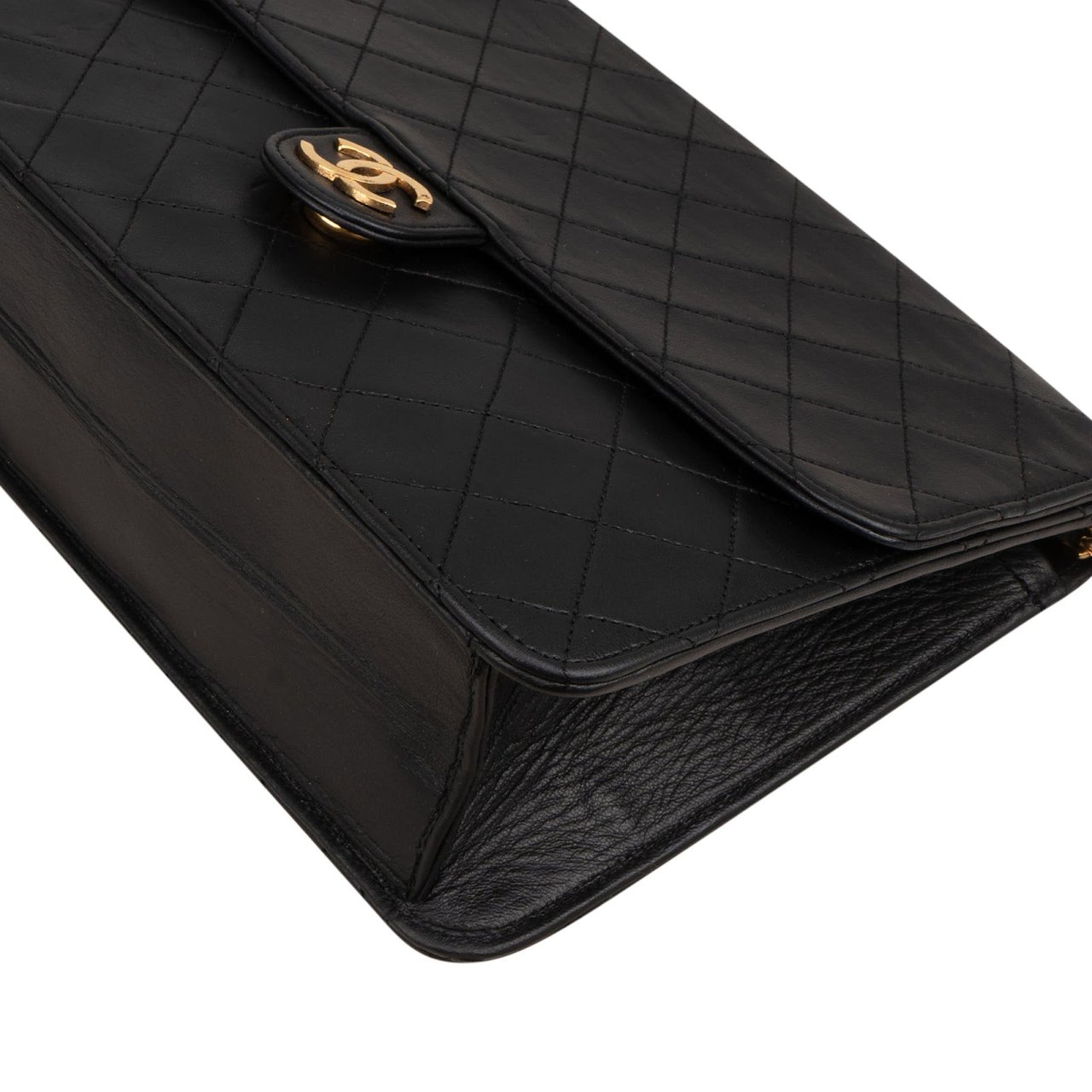 Chanel Quilted Lambskin 24K Gold Single Flap Shoulder Bag Zwart