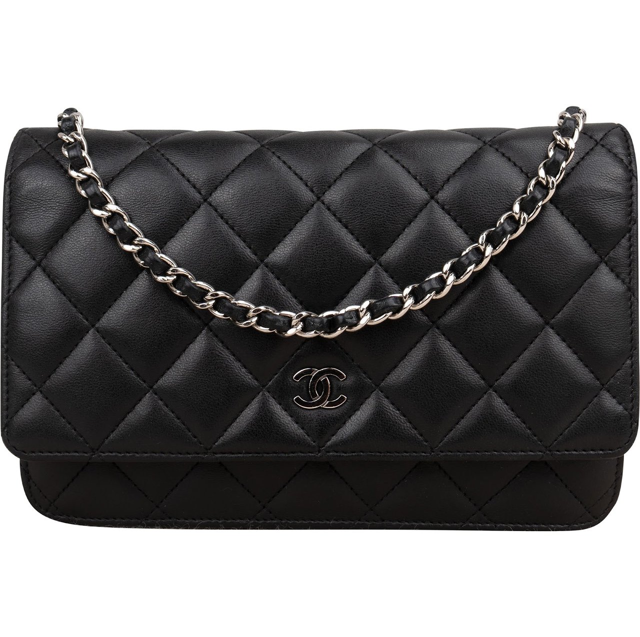 Chanel Quilted Lambskin Wallet on Chain Crossbody Bag Zwart