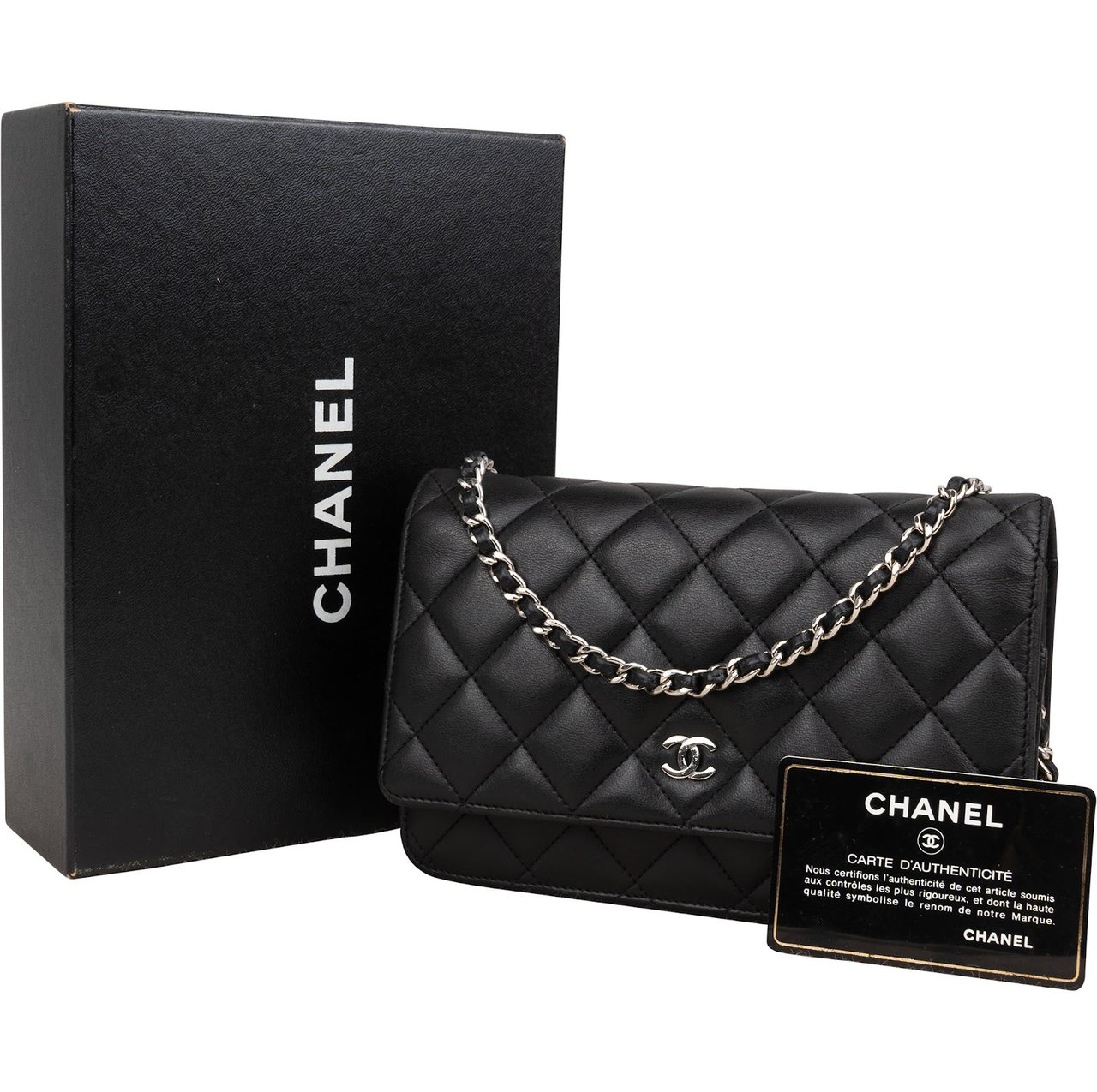 Chanel Quilted Lambskin Wallet on Chain Crossbody Bag Zwart