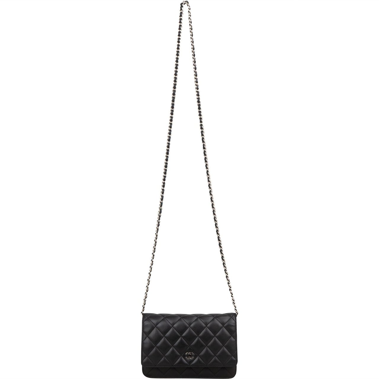 Chanel Quilted Lambskin Wallet on Chain Crossbody Bag Zwart
