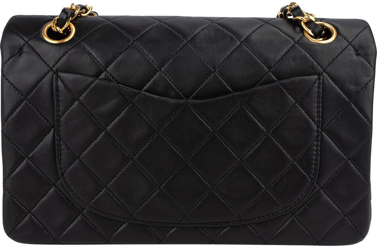 Chanel Quilted Lambskin 24K Gold Small Double Flap Shoulder Bag Zwart