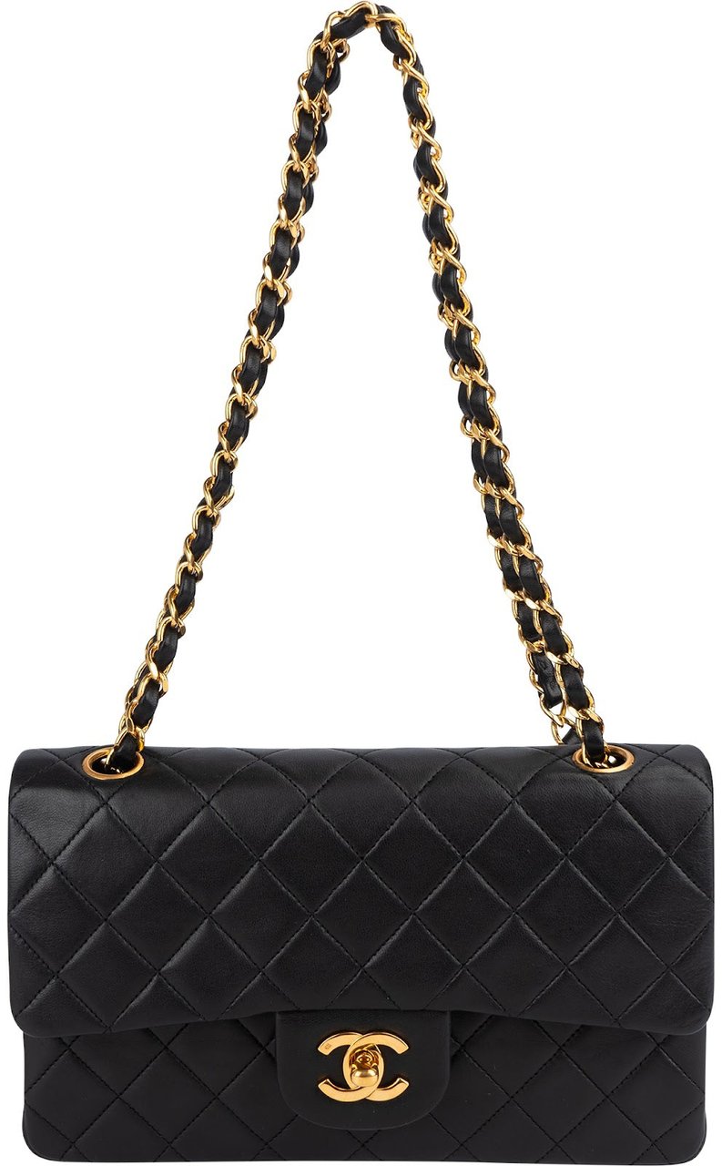 Chanel Quilted Lambskin 24K Gold Small Double Flap Shoulder Bag Zwart