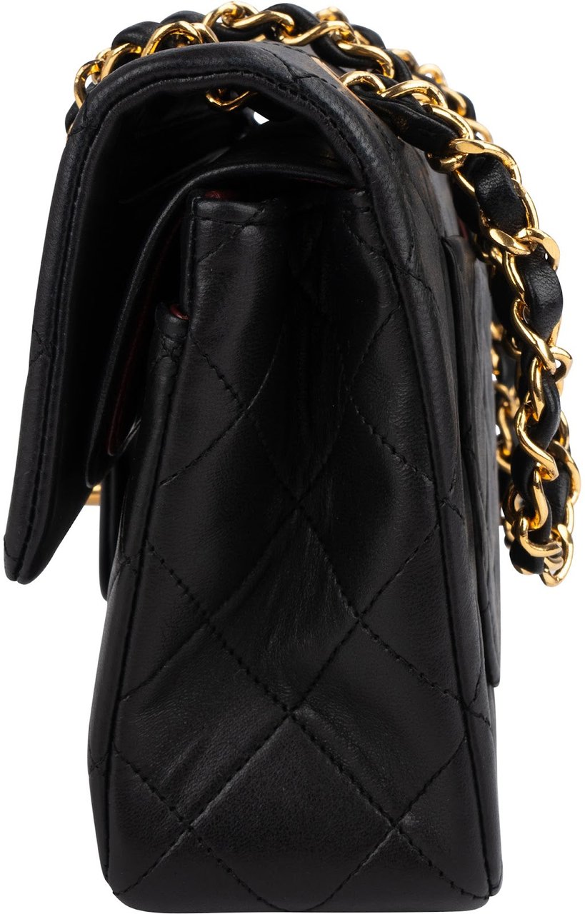 Chanel Quilted Lambskin 24K Gold Small Double Flap Shoulder Bag Zwart