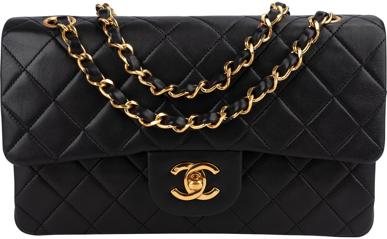 Chanel Quilted Lambskin 24K Gold Small Double Flap Shoulder Bag Zwart