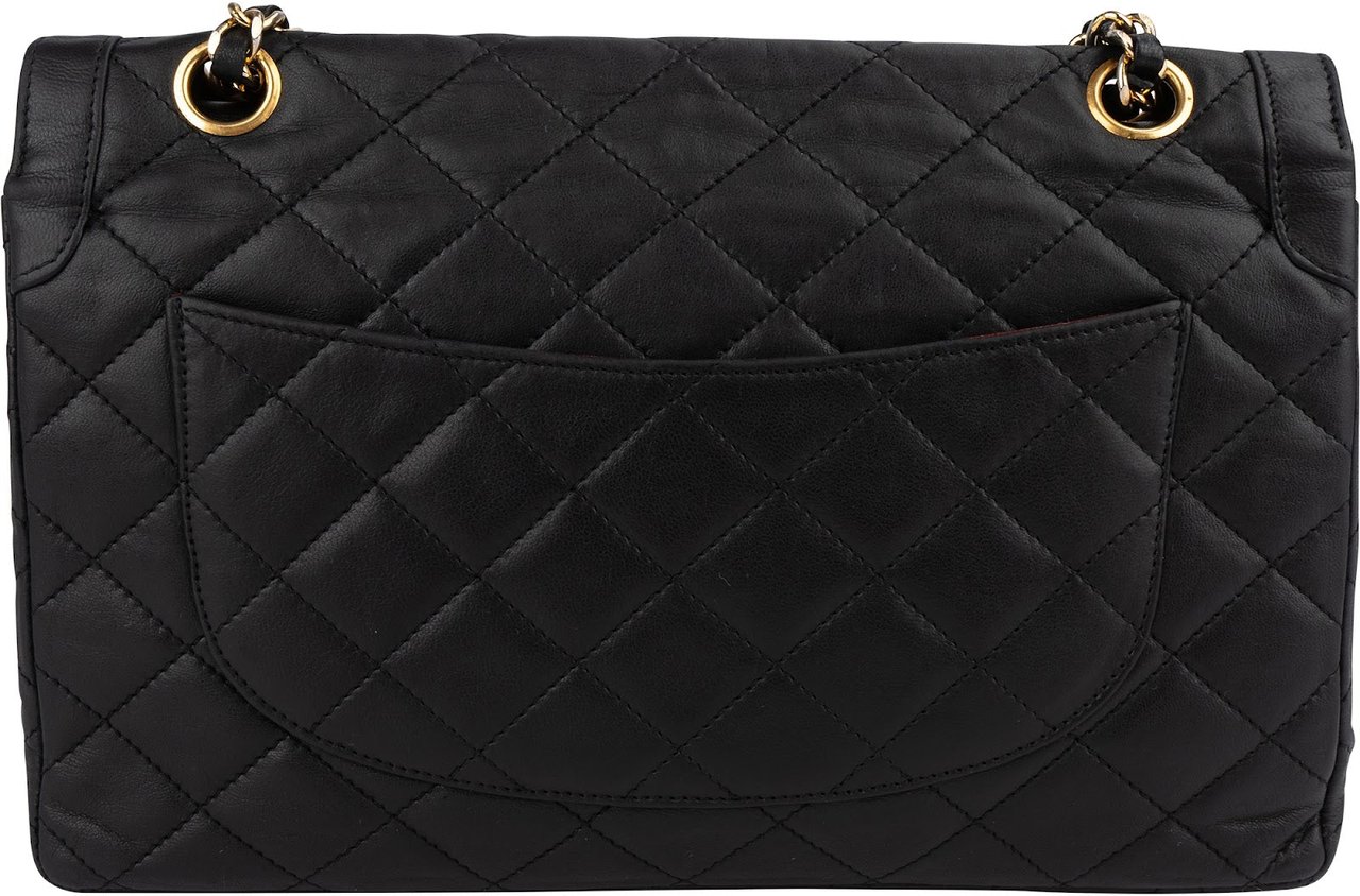 Chanel Quilted Lambskin Bicolor Double Flap Shoulder Bag Zwart