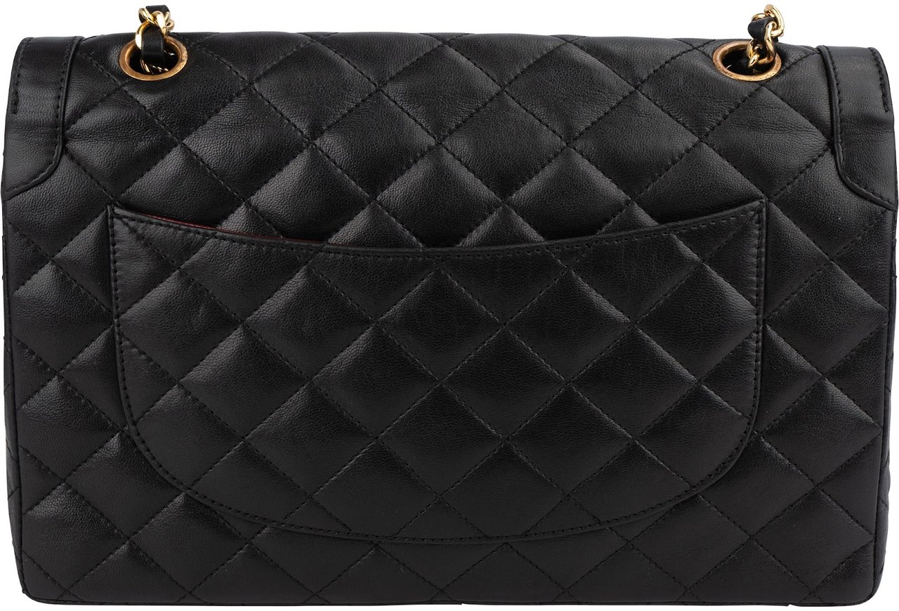 Chanel Chanel Quilted Lambskin Bicolor Double Flap Shoulder Bag Zwart