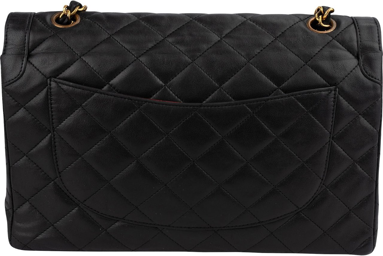 Chanel Quilted Lambskin 24K Gold Double Flap Shoulder Bag Zwart
