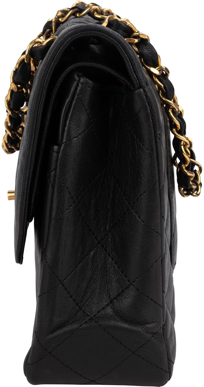 Chanel Quilted Lambskin 24K Gold Double Flap Shoulder Bag Zwart