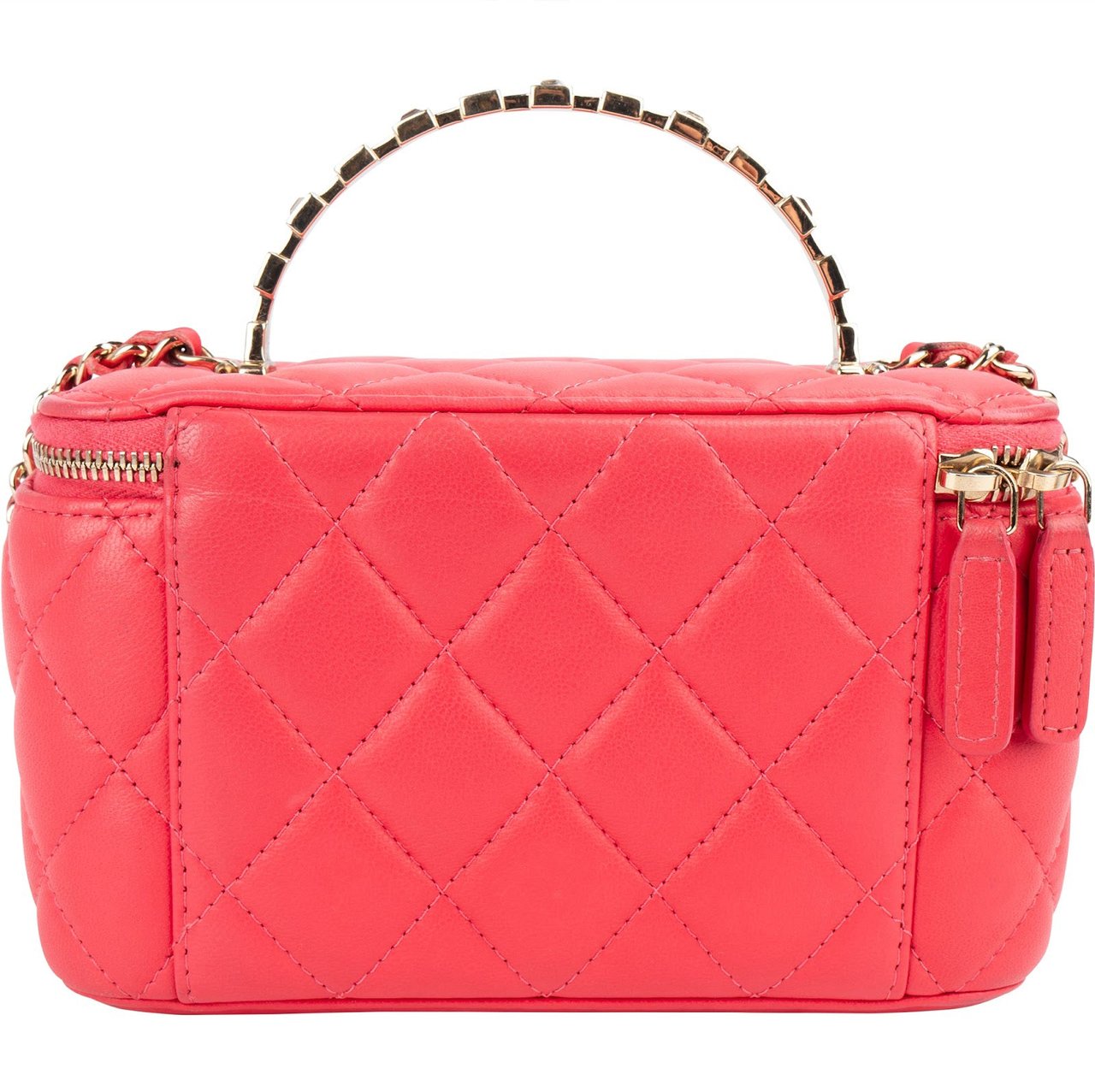 Chanel Chanel Quilted Lambskin Crystal Emblem CC Vanity Case Crossbody Bag Rood