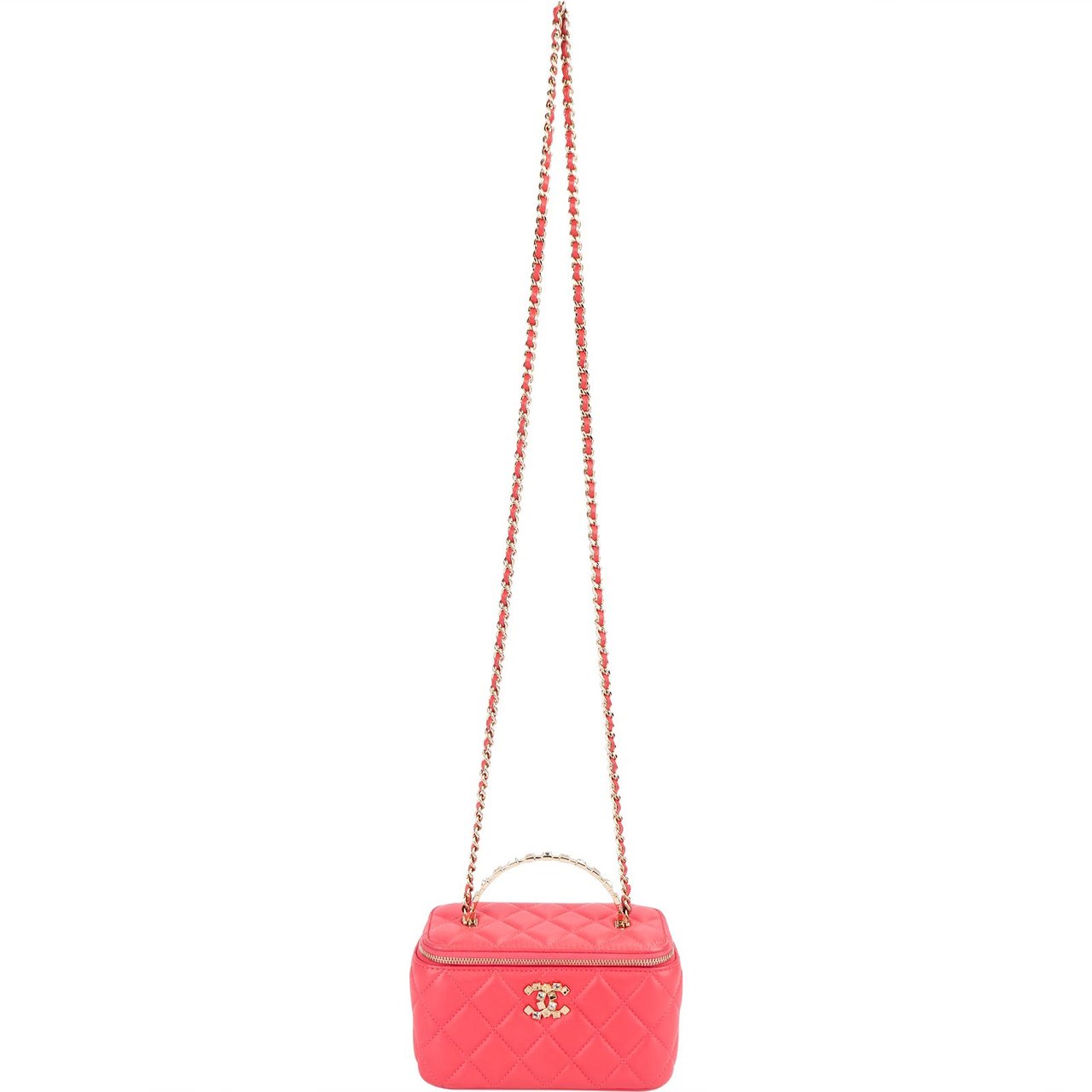 Chanel Chanel Quilted Lambskin Crystal Emblem CC Vanity Case Crossbody Bag Rood