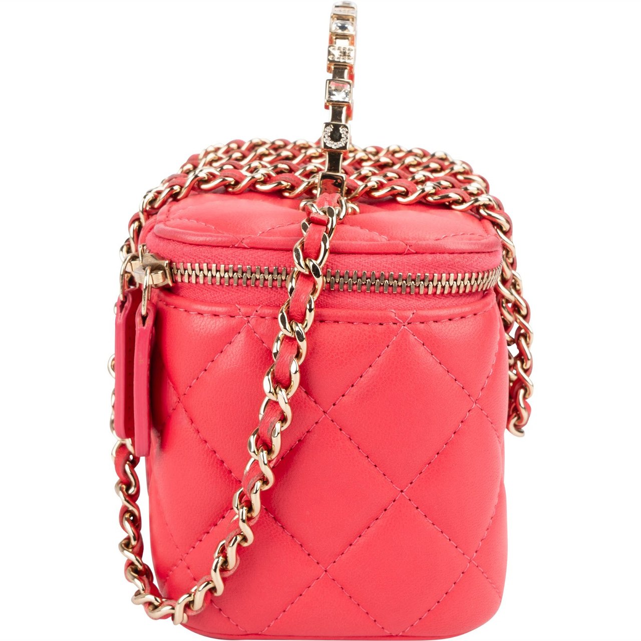 Chanel Chanel Quilted Lambskin Crystal Emblem CC Vanity Case Crossbody Bag Rood
