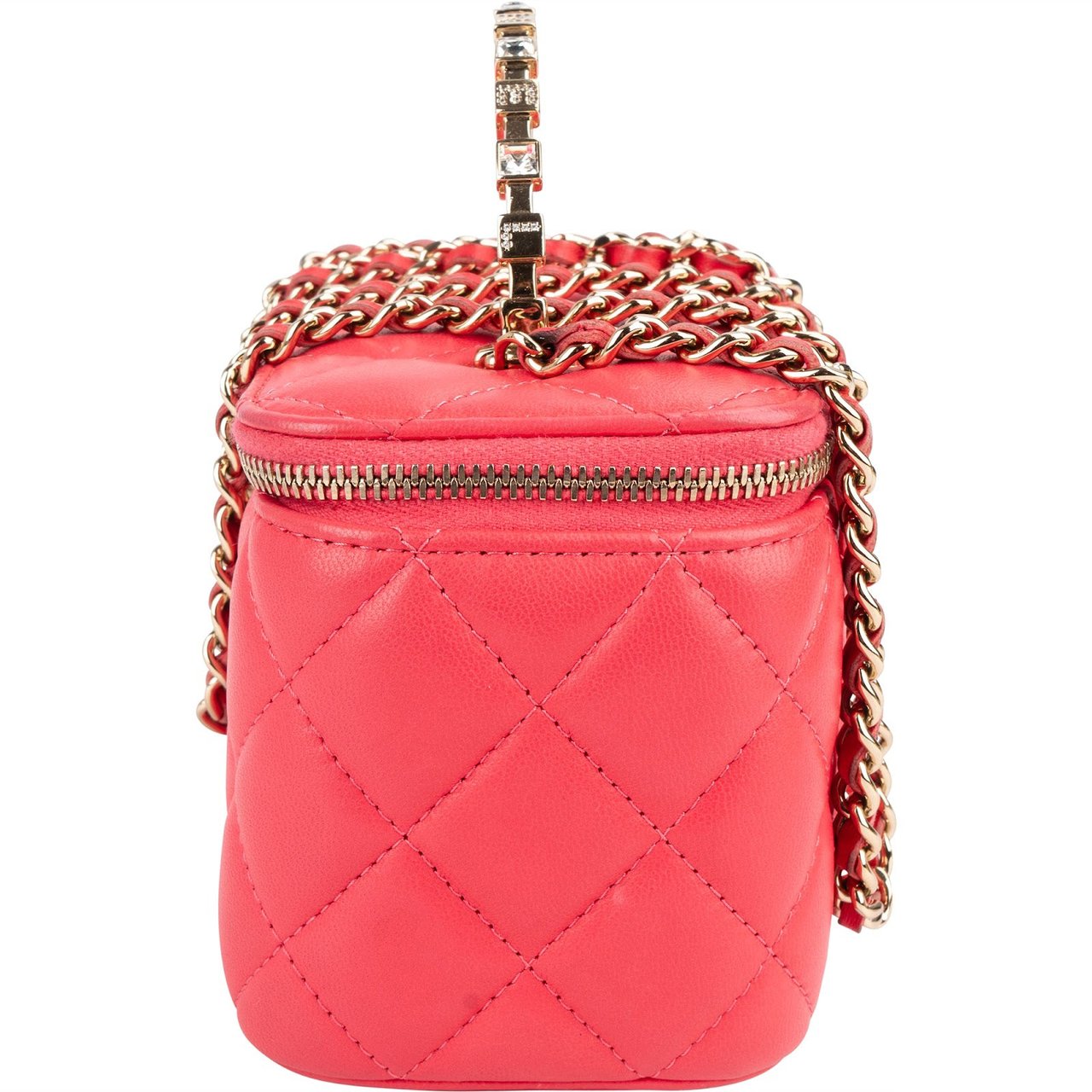 Chanel Chanel Quilted Lambskin Crystal Emblem CC Vanity Case Crossbody Bag Rood