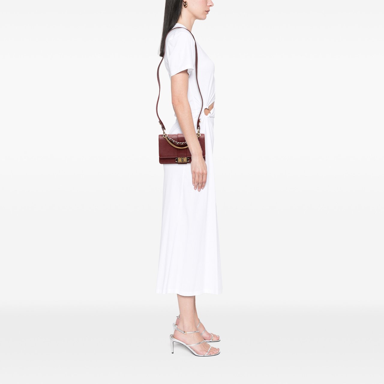 Chanel CC Stitched Calfskin Chain Flap Rood