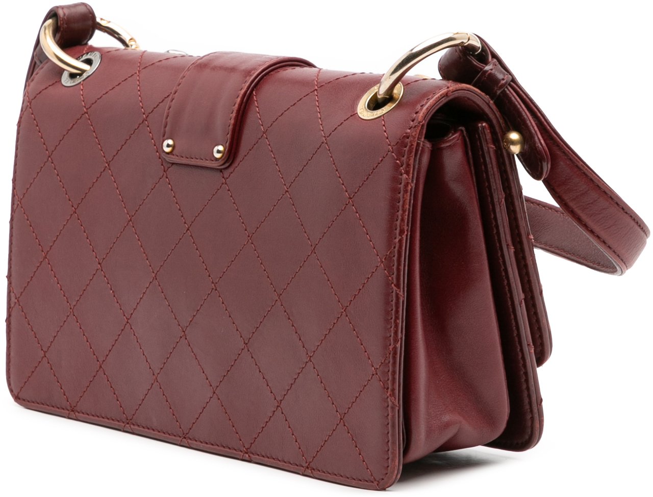 Chanel CC Stitched Calfskin Chain Flap Rood