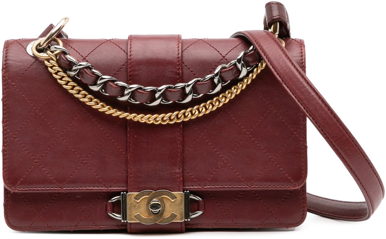 Chanel CC Stitched Calfskin Chain Flap Rood
