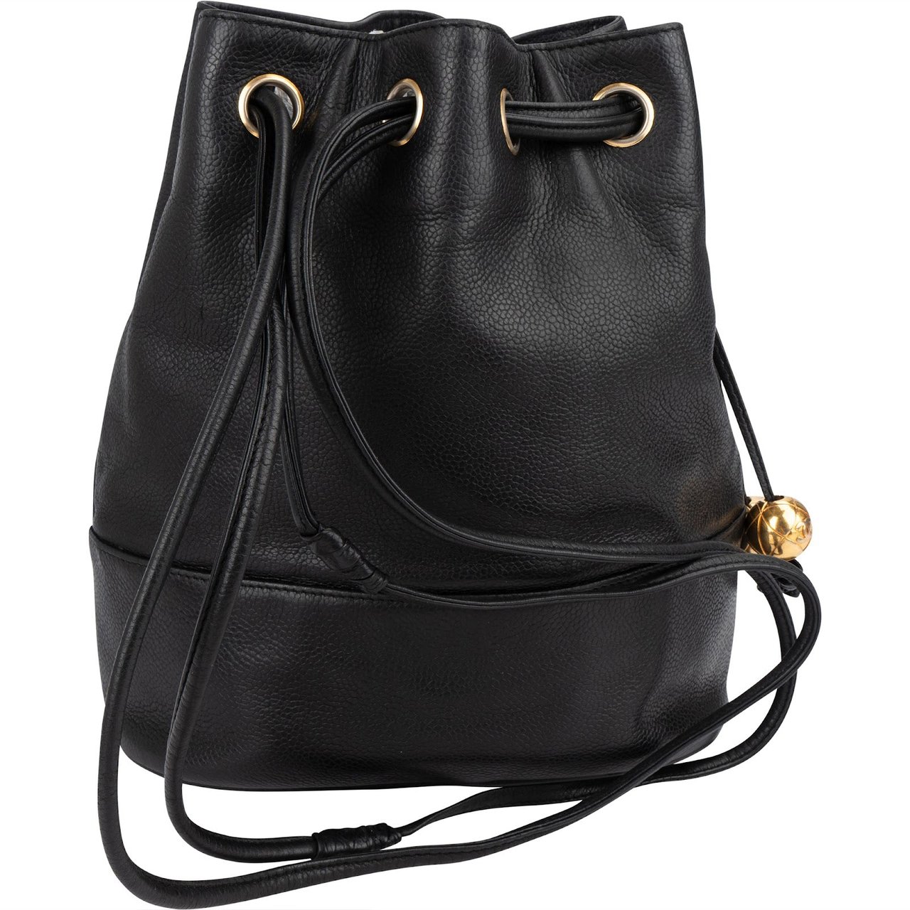Chanel Caviar Leather CC Drawstring Bucket Crossbody Bag Zwart