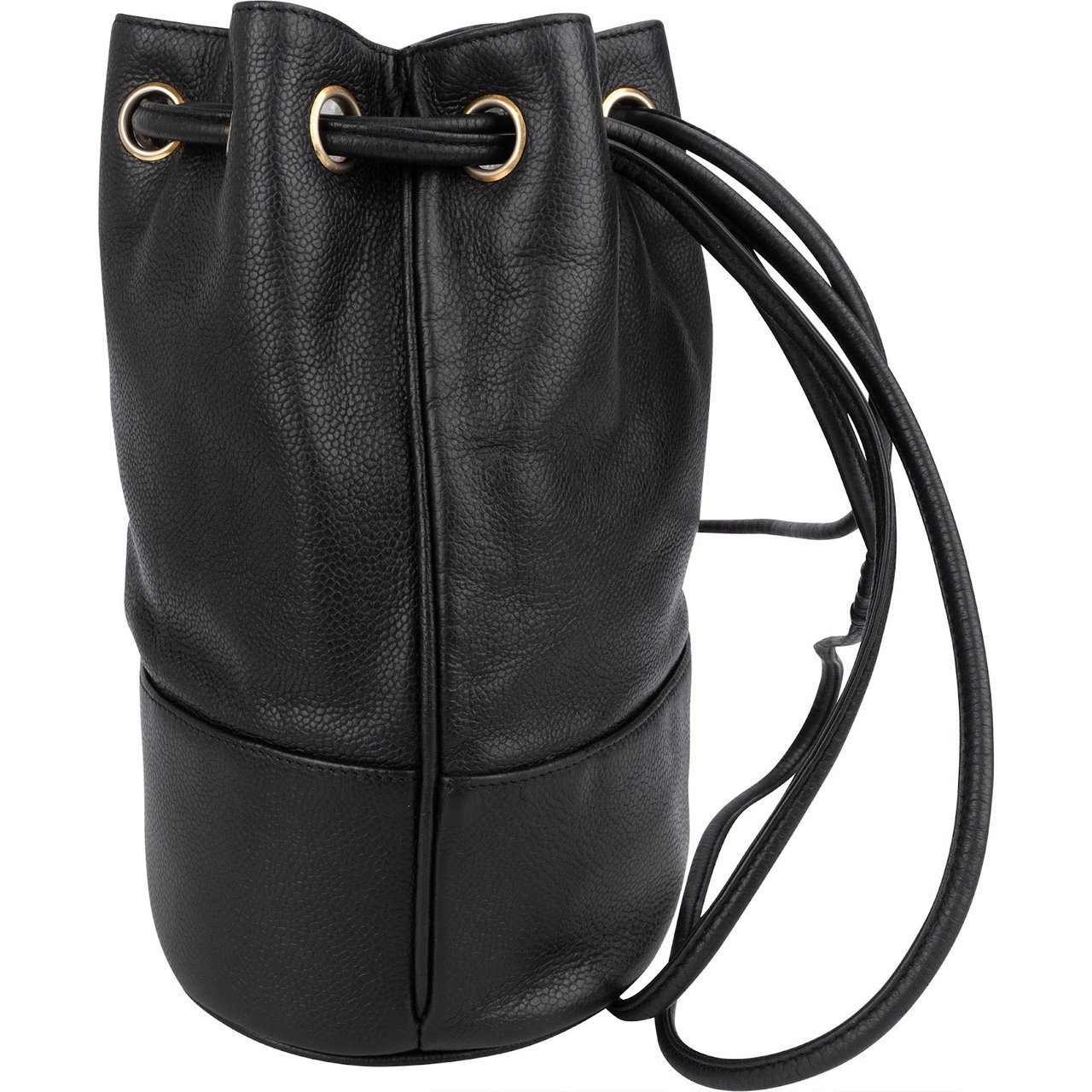 Chanel Caviar Leather CC Drawstring Bucket Crossbody Bag Zwart