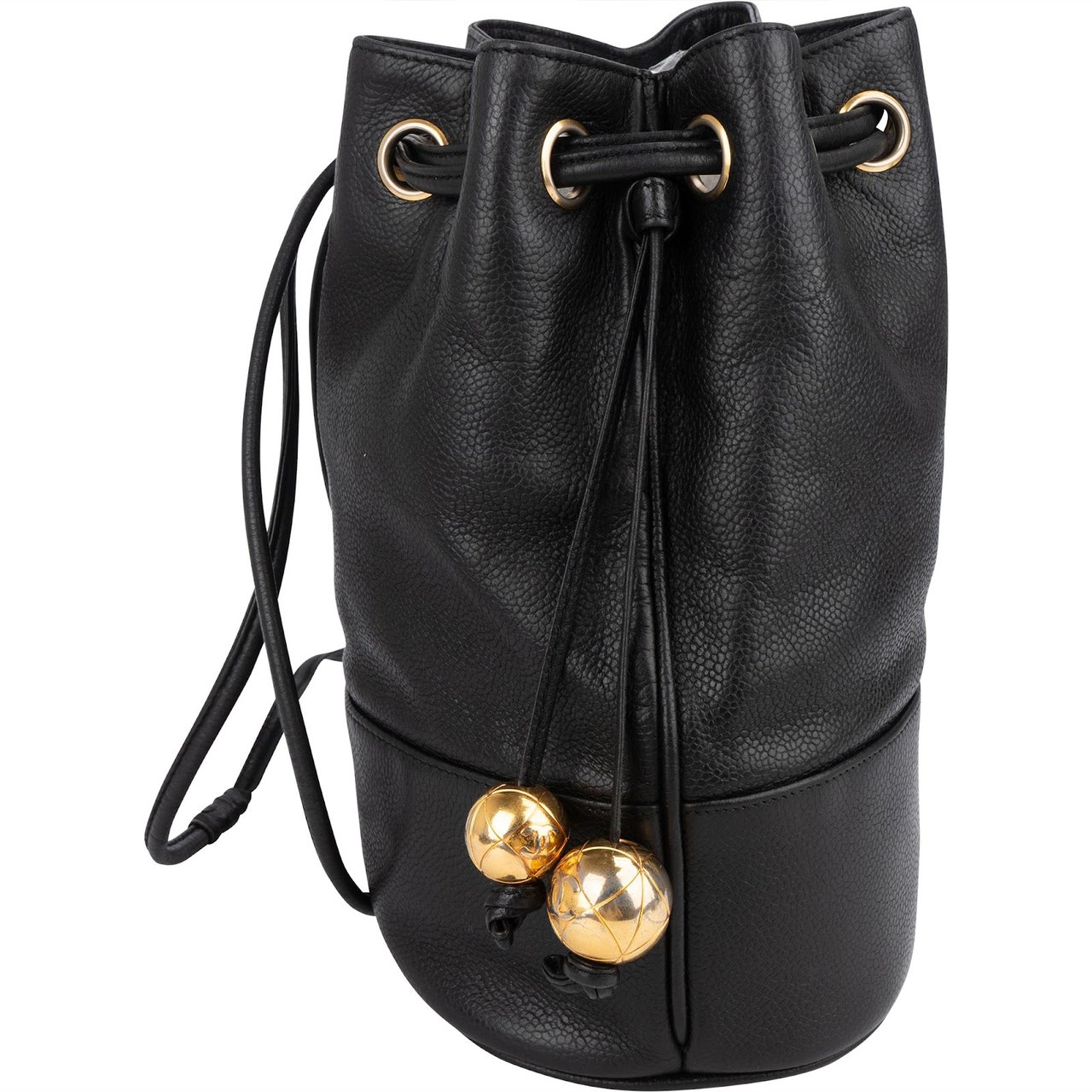 Chanel Caviar Leather CC Drawstring Bucket Crossbody Bag Zwart