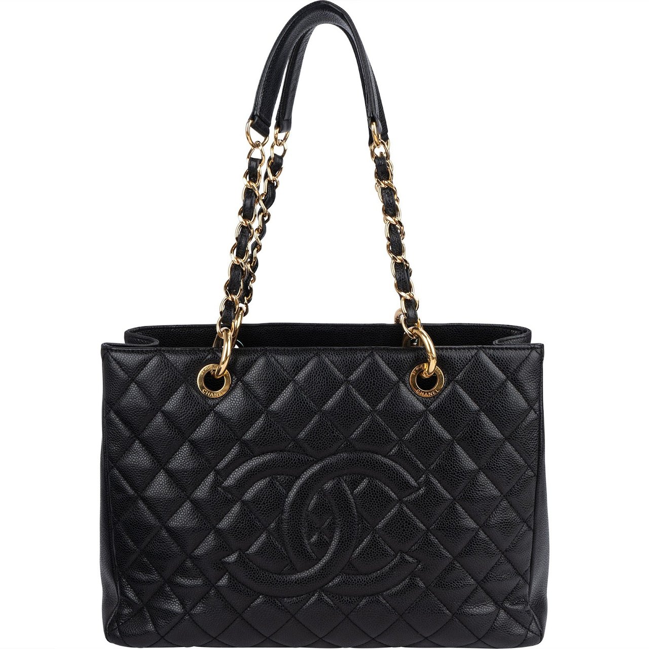Chanel Quilted Caviar Leather Grand Shopping Tote Shoulder Bag Zwart