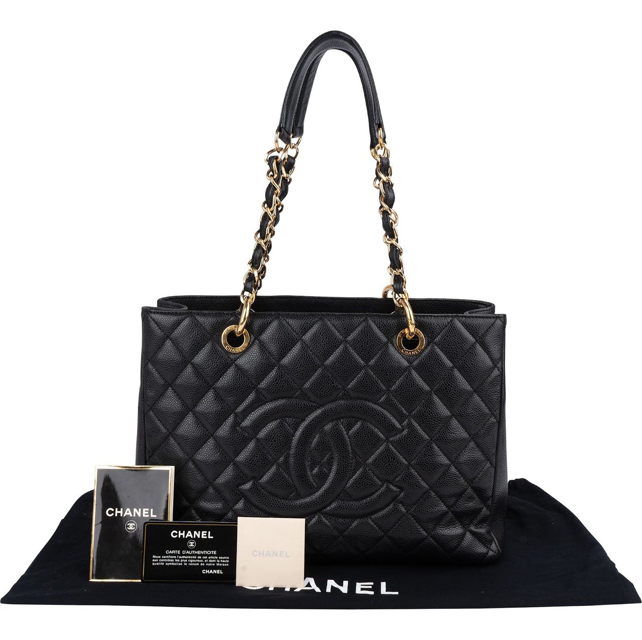 Chanel Quilted Caviar Leather Grand Shopping Tote Shoulder Bag Zwart