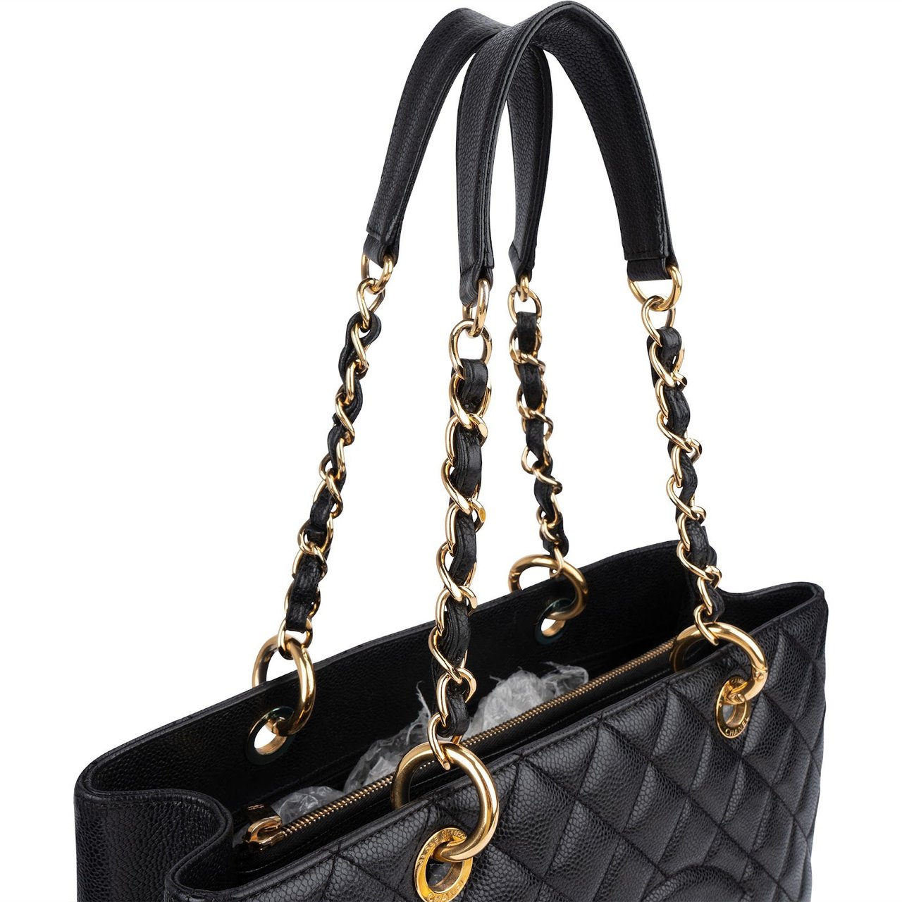 Chanel Quilted Caviar Leather Grand Shopping Tote Shoulder Bag Zwart