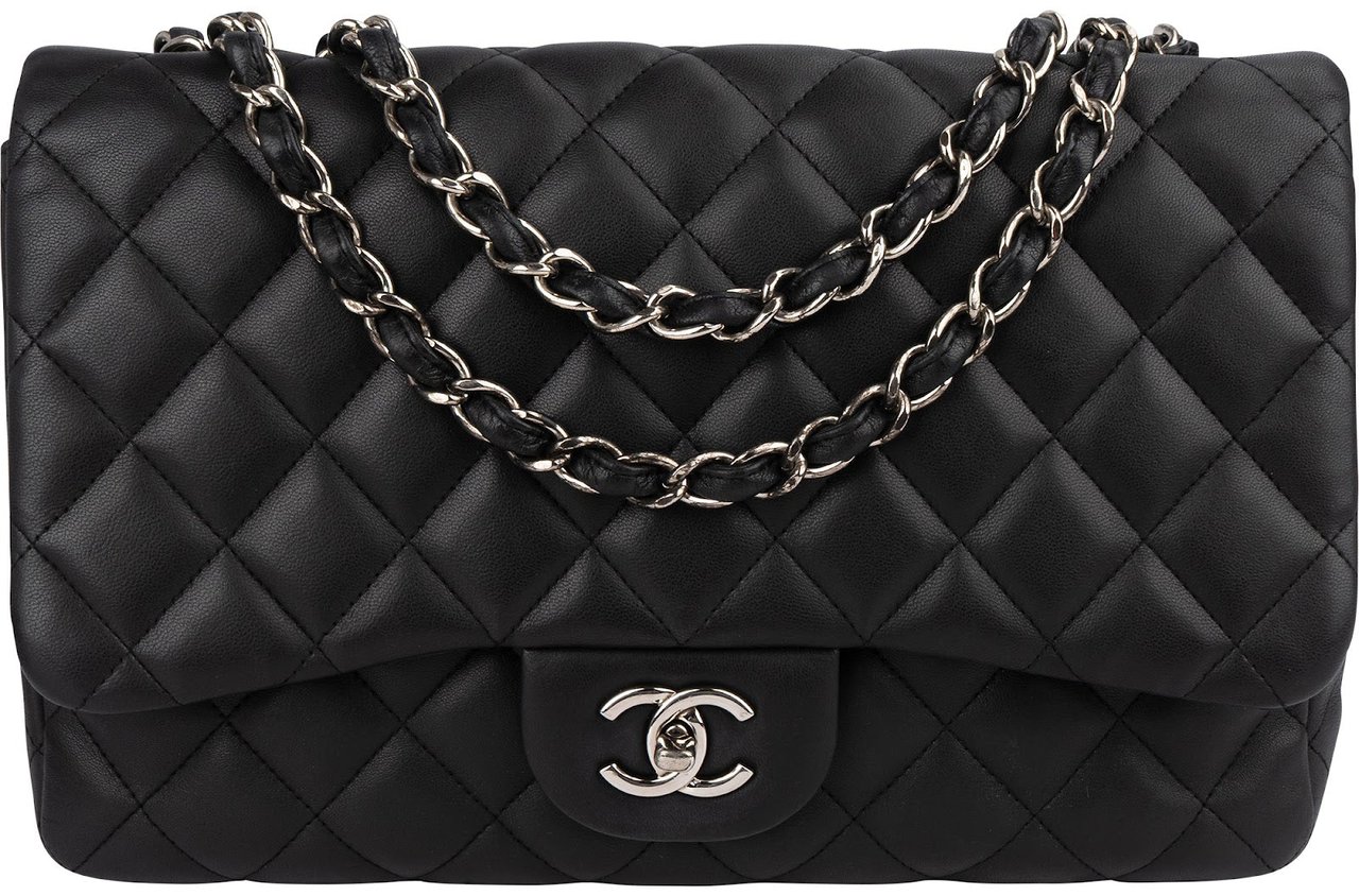 Chanel Quilted Lambskin Jumbo Single Flap Crossbody Bag Zwart