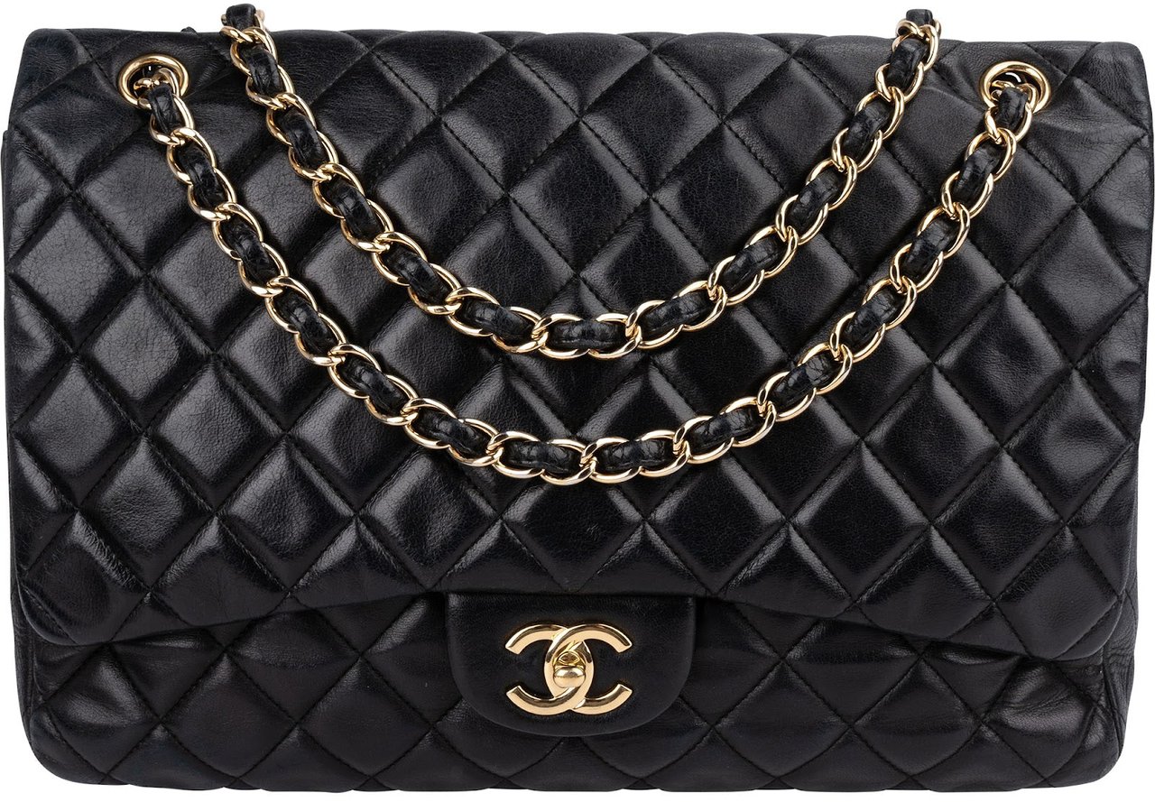 Chanel Quilted Lambskin Maxi Single Flap Crossbody Bag Zwart