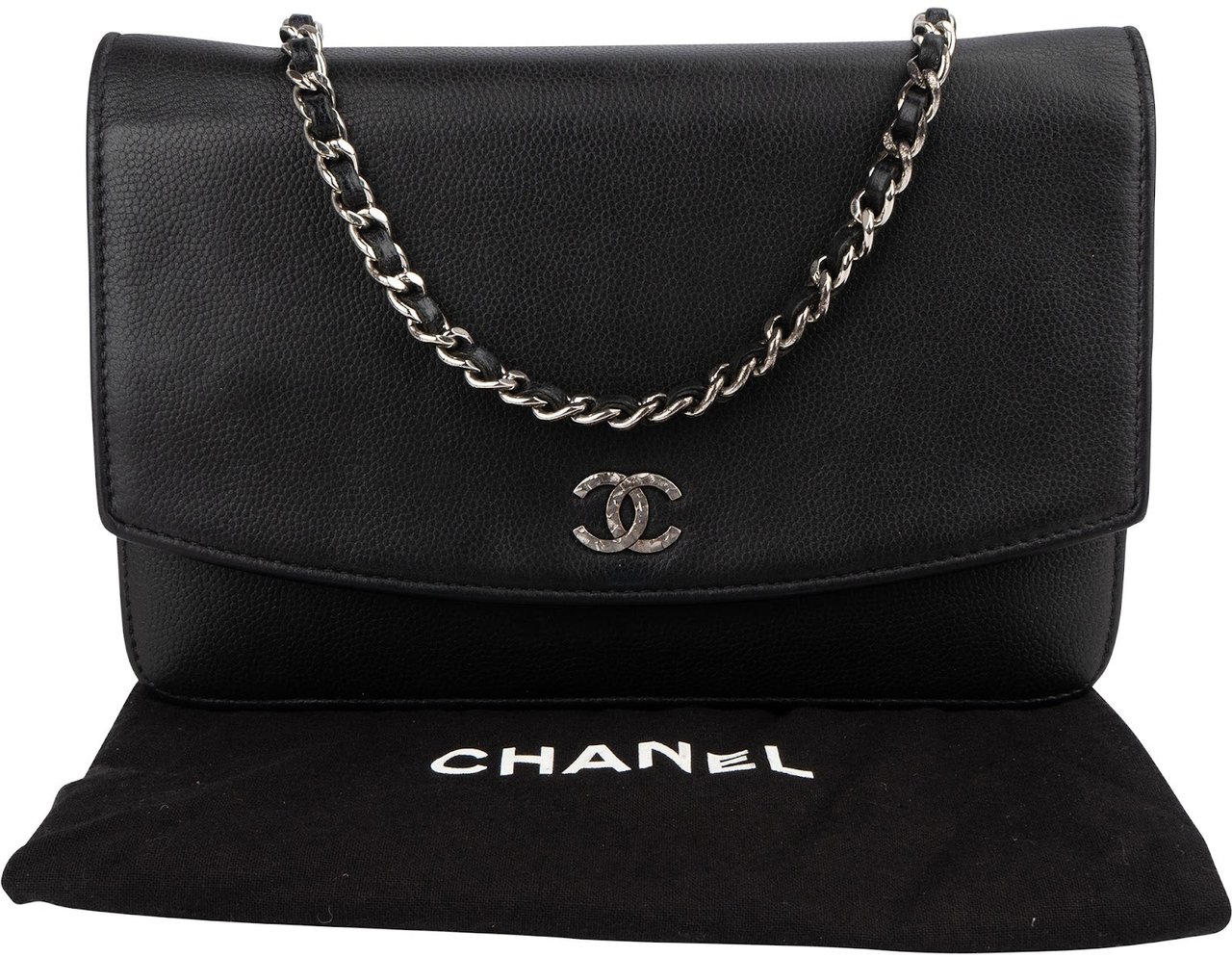 Chanel Caviar Leather CC Wallet on Chain Crossbody Bag Zwart