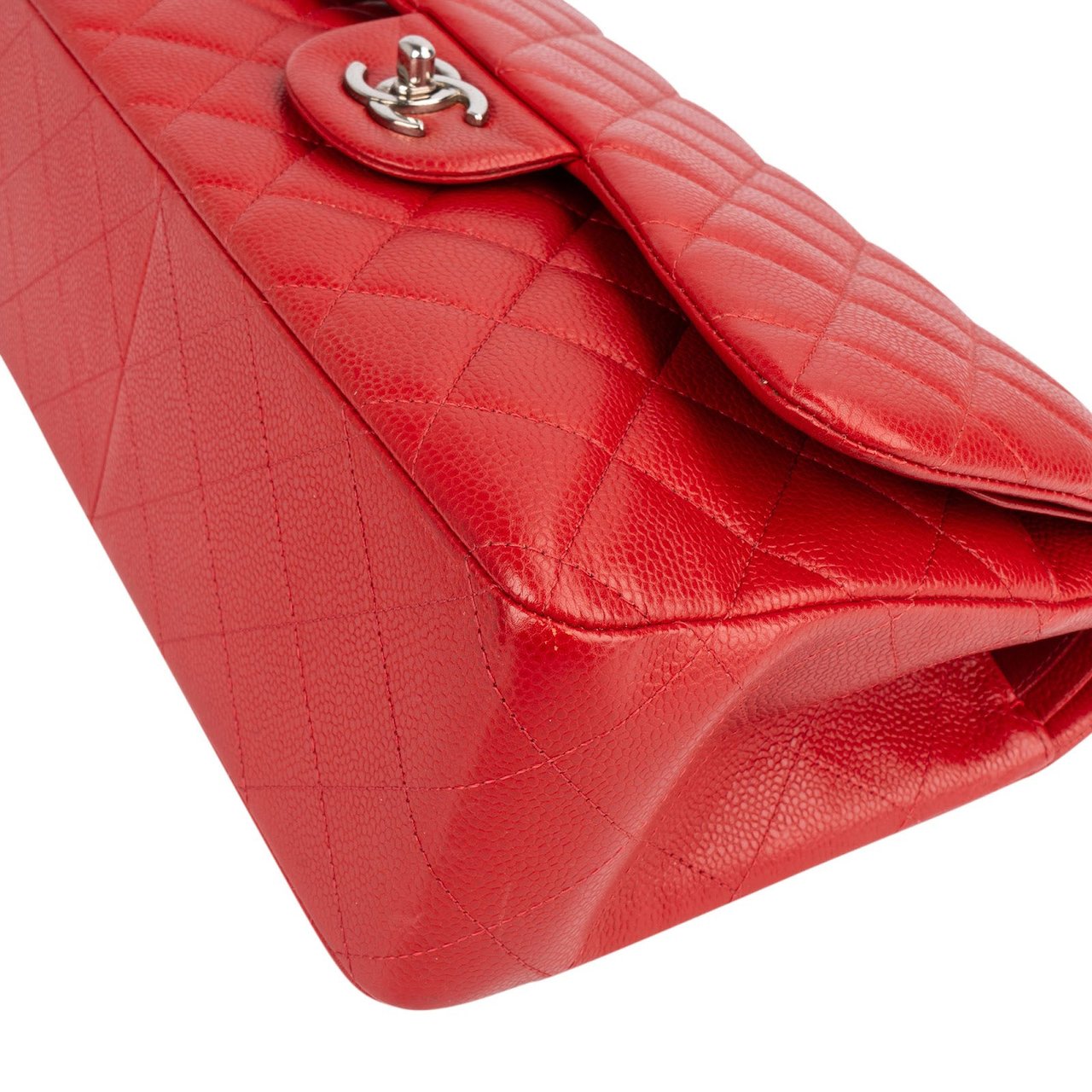 Chanel Chanel Quilted Caviar Leather Jumbo Double Flap Crossbody Bag Rood