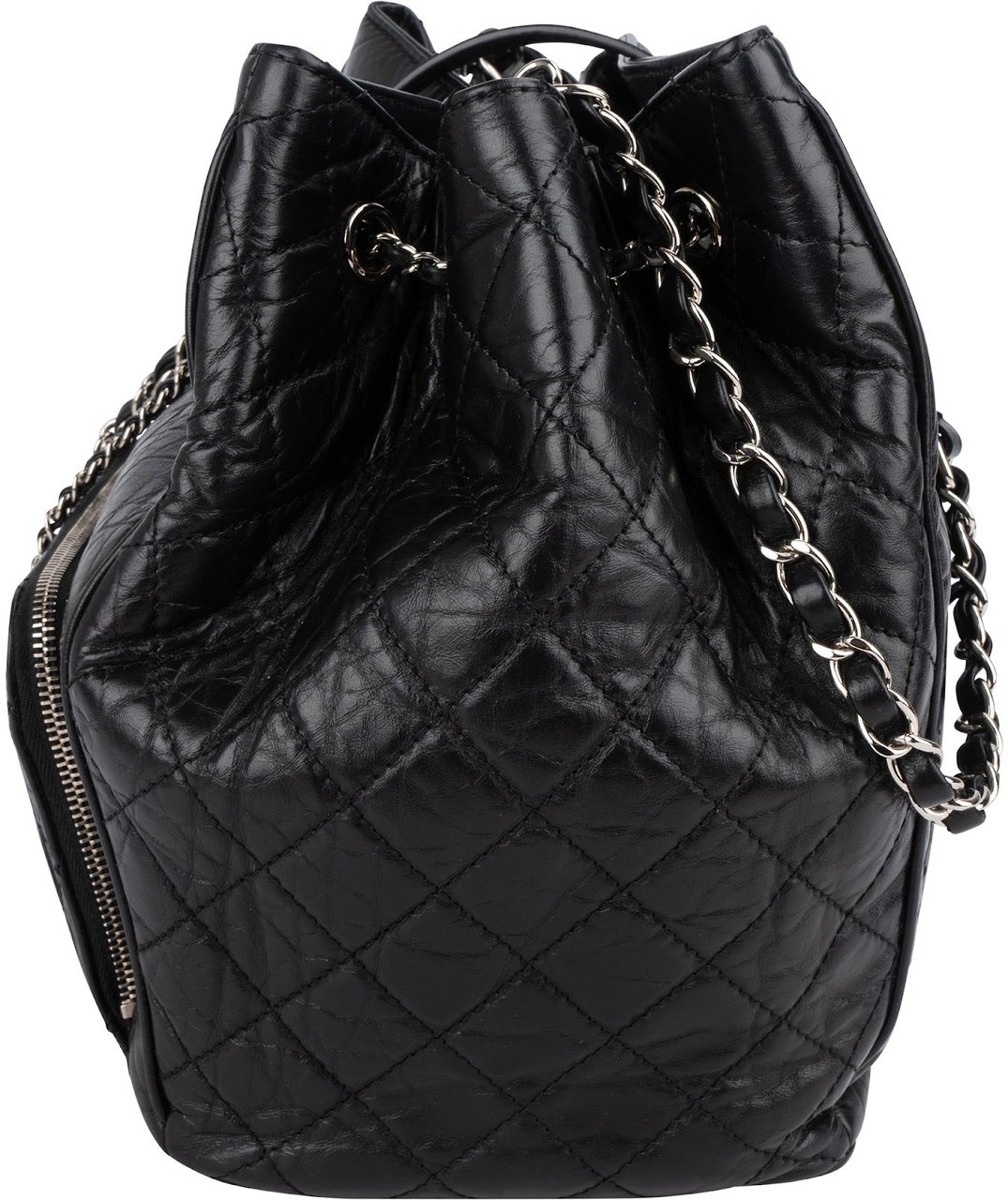 Chanel Chanel Quilted Calfskin CC Chain Drawstring Bucket Shoulder Bag Zwart