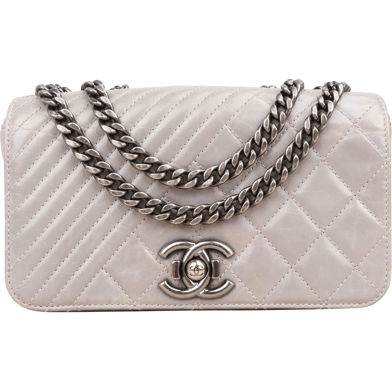 Chanel Chanel Aged Quilted Calfskin Coco Boy Single Flap Crossbody Bag Donkergrijs