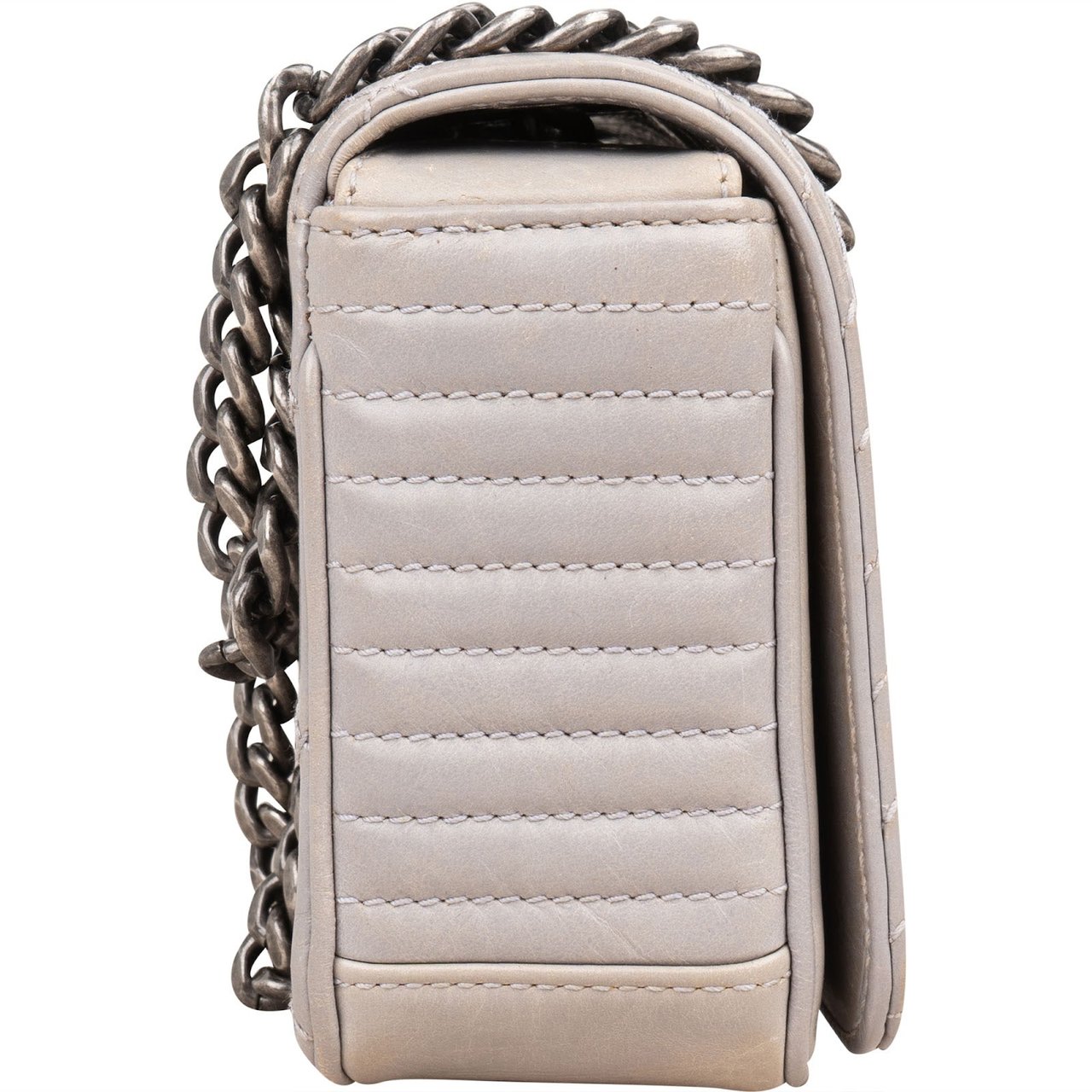 Chanel Chanel Aged Quilted Calfskin Coco Boy Single Flap Crossbody Bag Donkergrijs