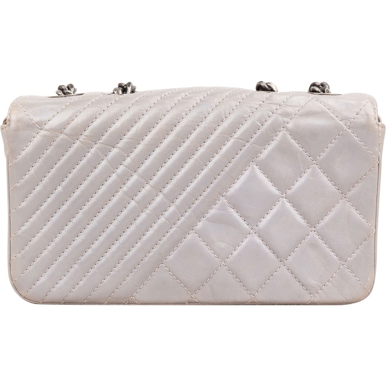 Chanel Chanel Aged Quilted Calfskin Coco Boy Single Flap Crossbody Bag Donkergrijs