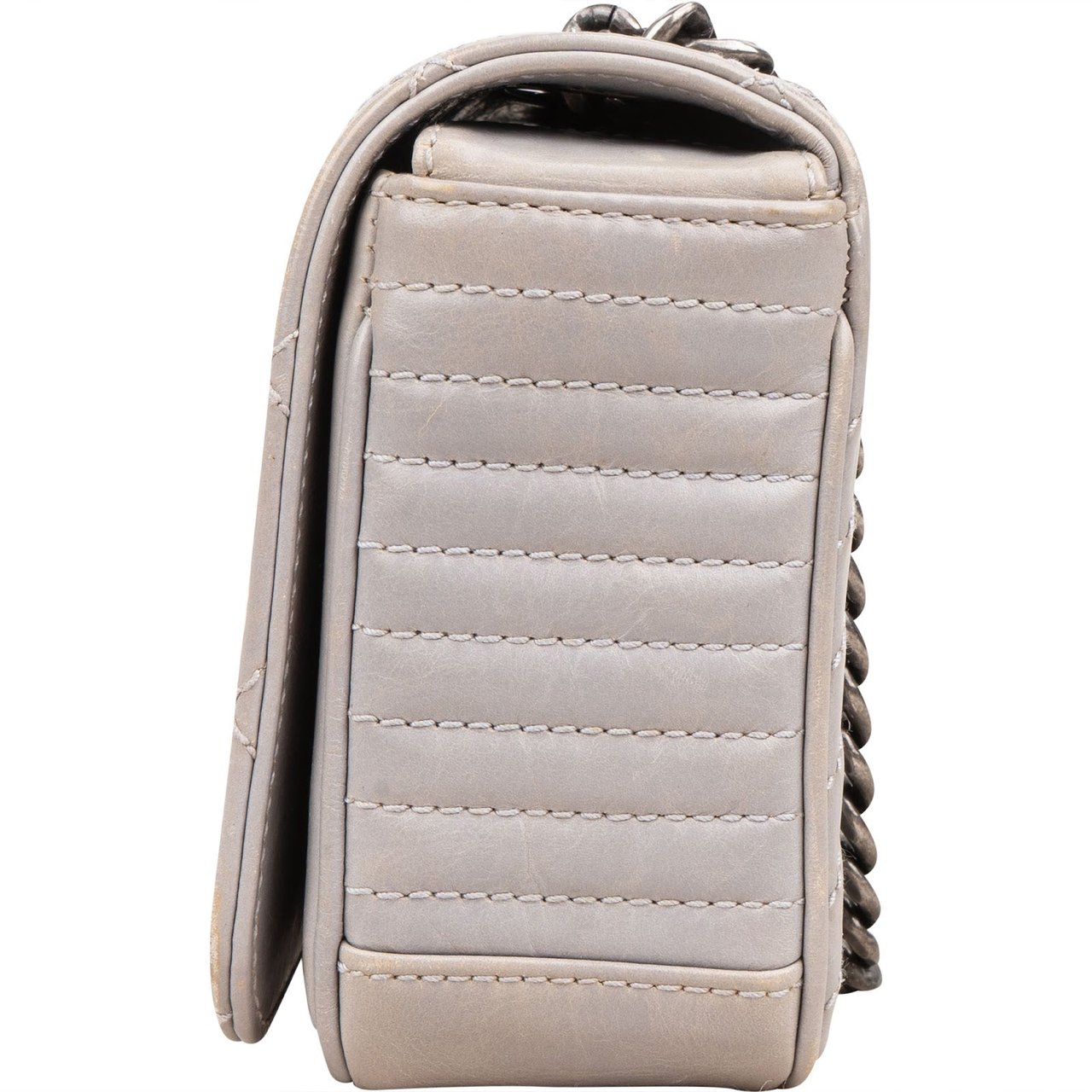 Chanel Chanel Aged Quilted Calfskin Coco Boy Single Flap Crossbody Bag Donkergrijs