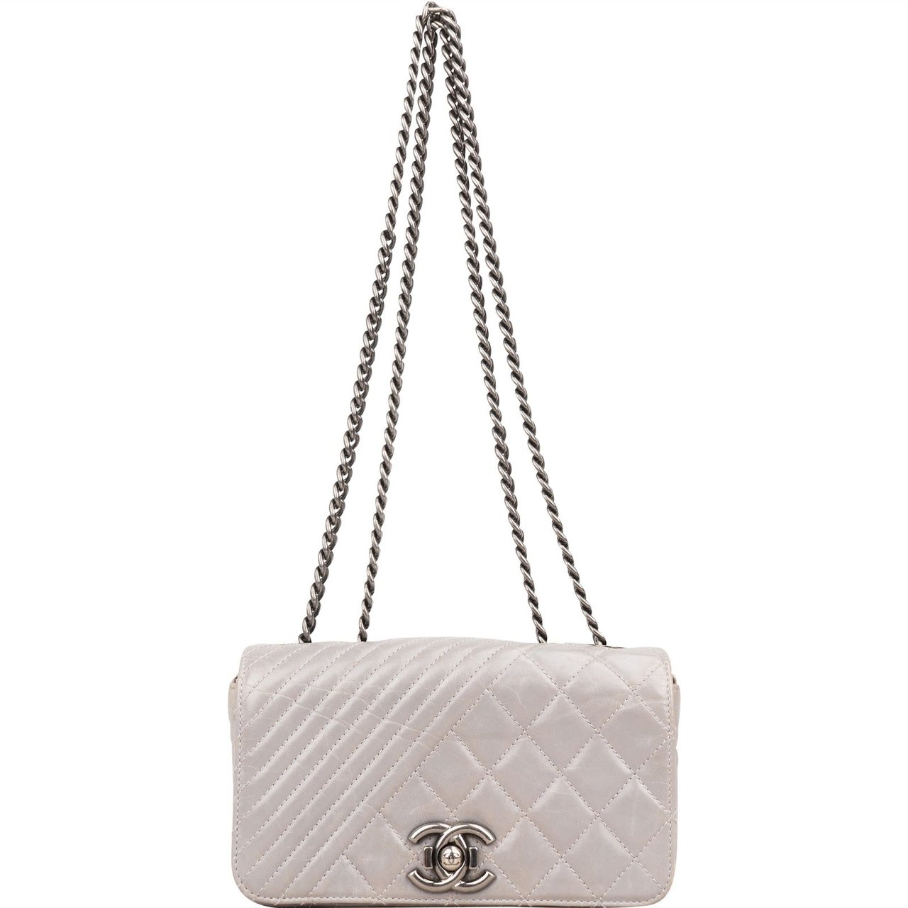 Chanel Chanel Aged Quilted Calfskin Coco Boy Single Flap Crossbody Bag Donkergrijs