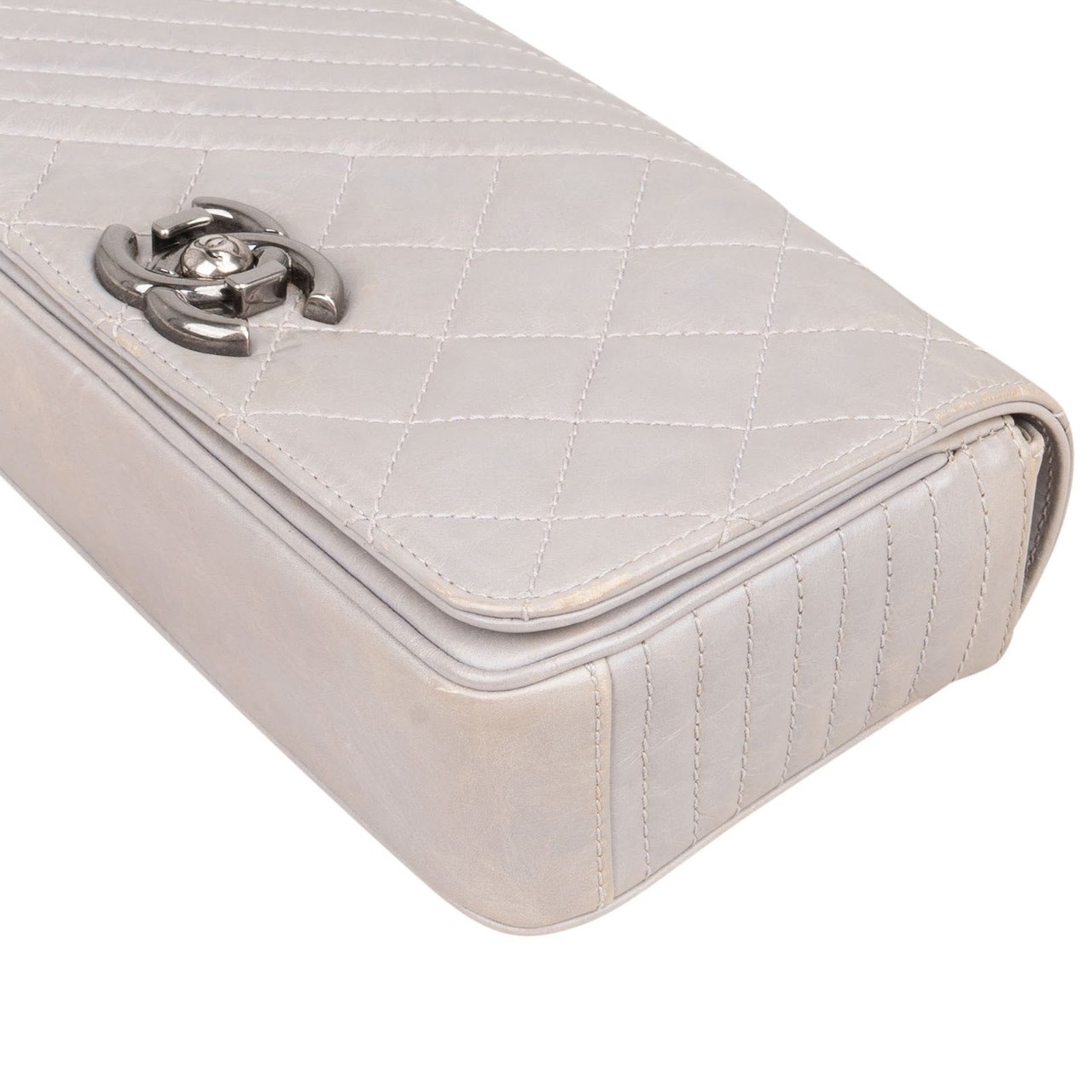 Chanel Chanel Aged Quilted Calfskin Coco Boy Single Flap Crossbody Bag Donkergrijs