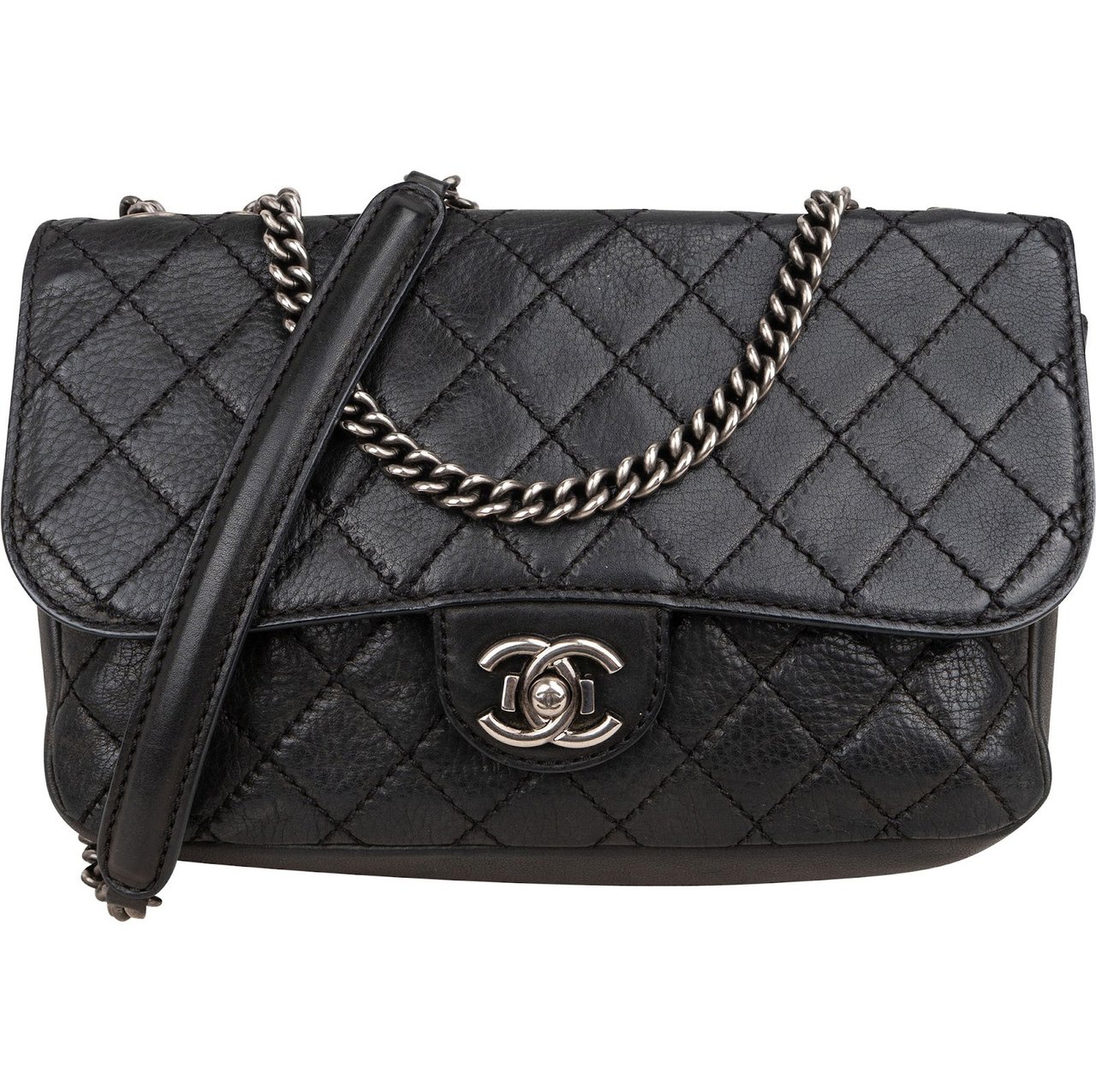 Chanel Chanel Quilted Calfskin Coco Sporran Single Flap Crossbody Bag Zwart