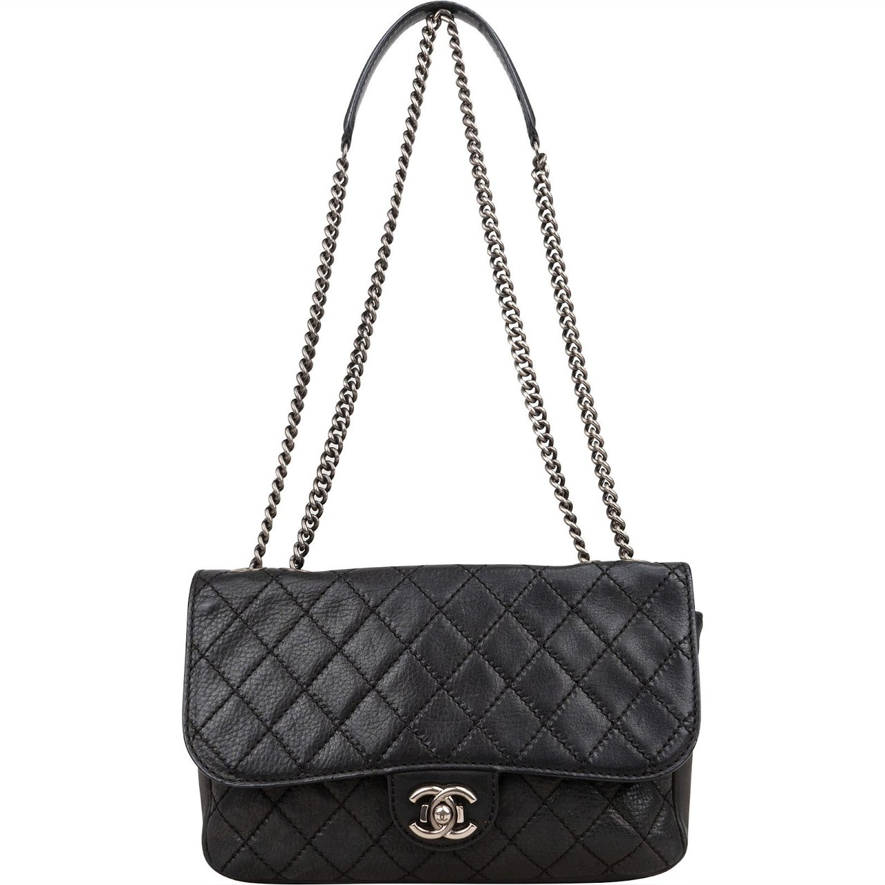 Chanel Chanel Quilted Calfskin Coco Sporran Single Flap Crossbody Bag Zwart