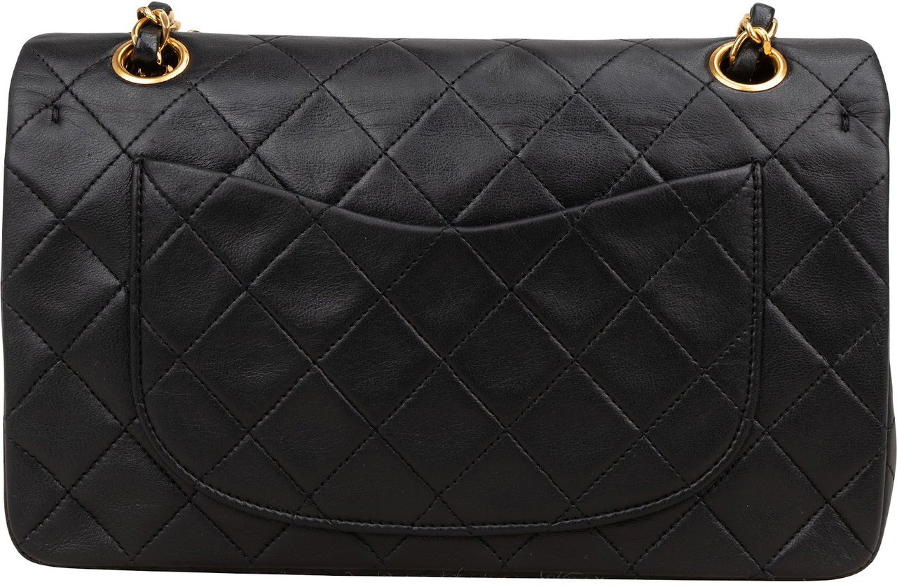 Chanel Chanel Quilted Lambskin Small 24K Gold Double Flap Shoulder Bag Zwart