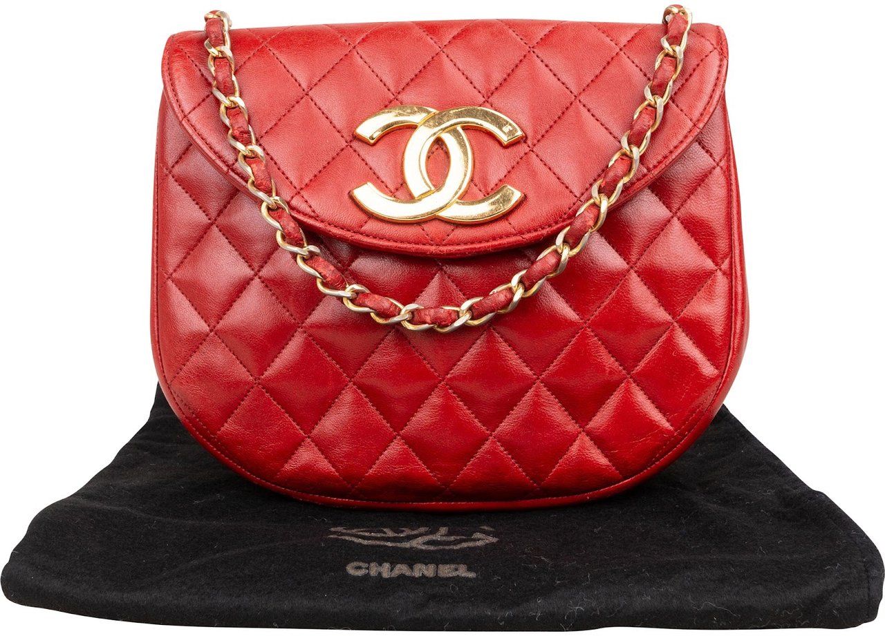 Chanel Chanel Quilted Lambskin Half Moon Single Flap Crossbody Bag Rood