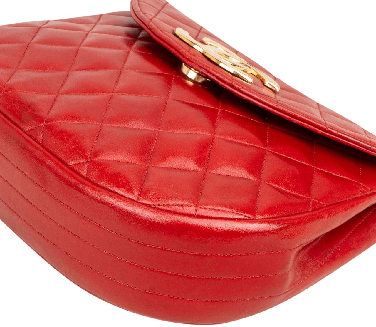 Chanel Chanel Quilted Lambskin Half Moon Single Flap Crossbody Bag Rood