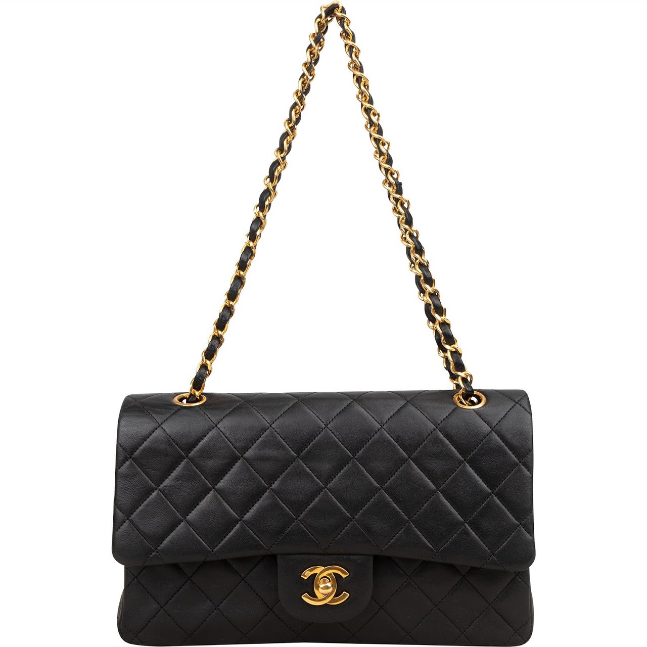 Chanel Chanel Quilted Lambskin 24K Gold Medium Double Flap Shoulder Bag Zwart