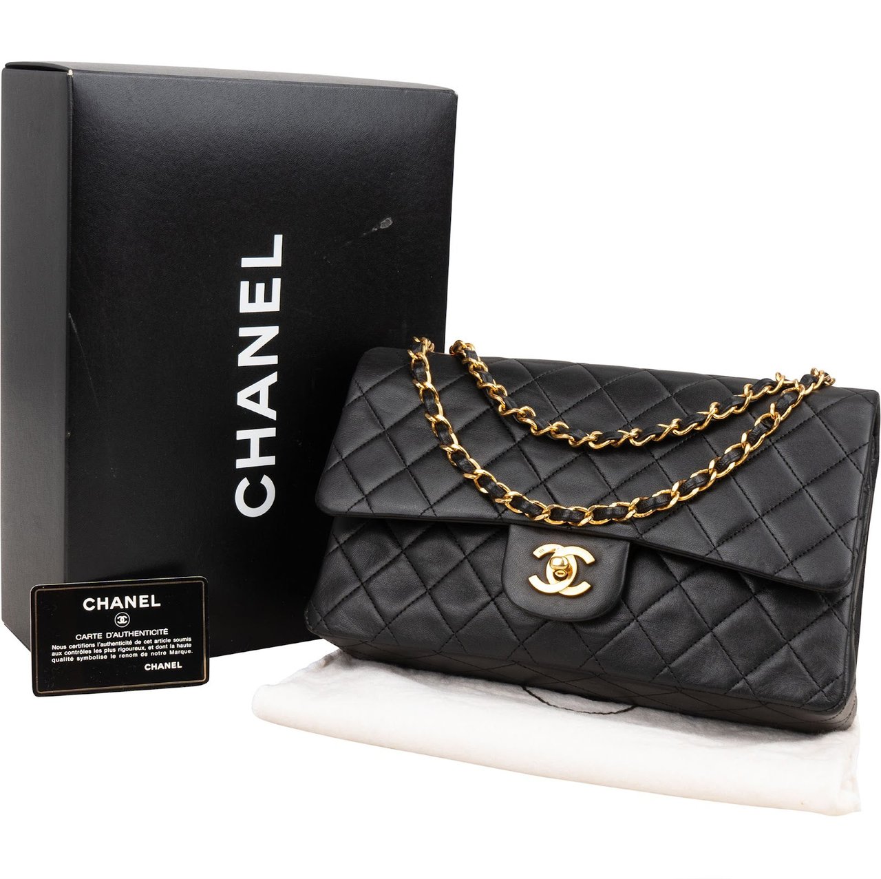 Chanel Chanel Quilted Lambskin 24K Gold Medium Double Flap Shoulder Bag Zwart
