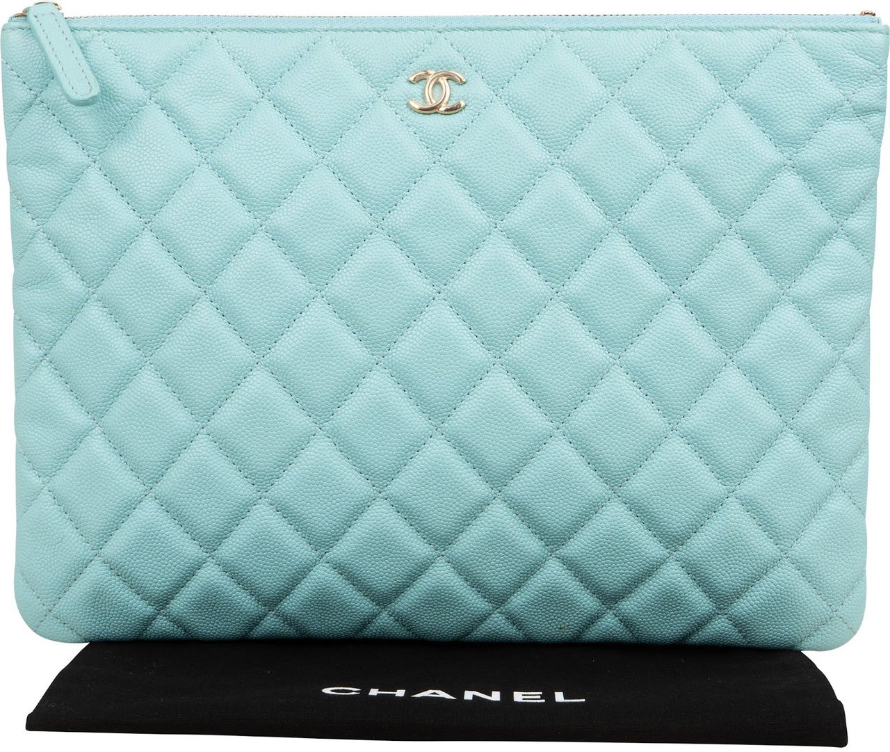 Chanel Chanel Quilted Caviar Leather CC Clutch Blauw